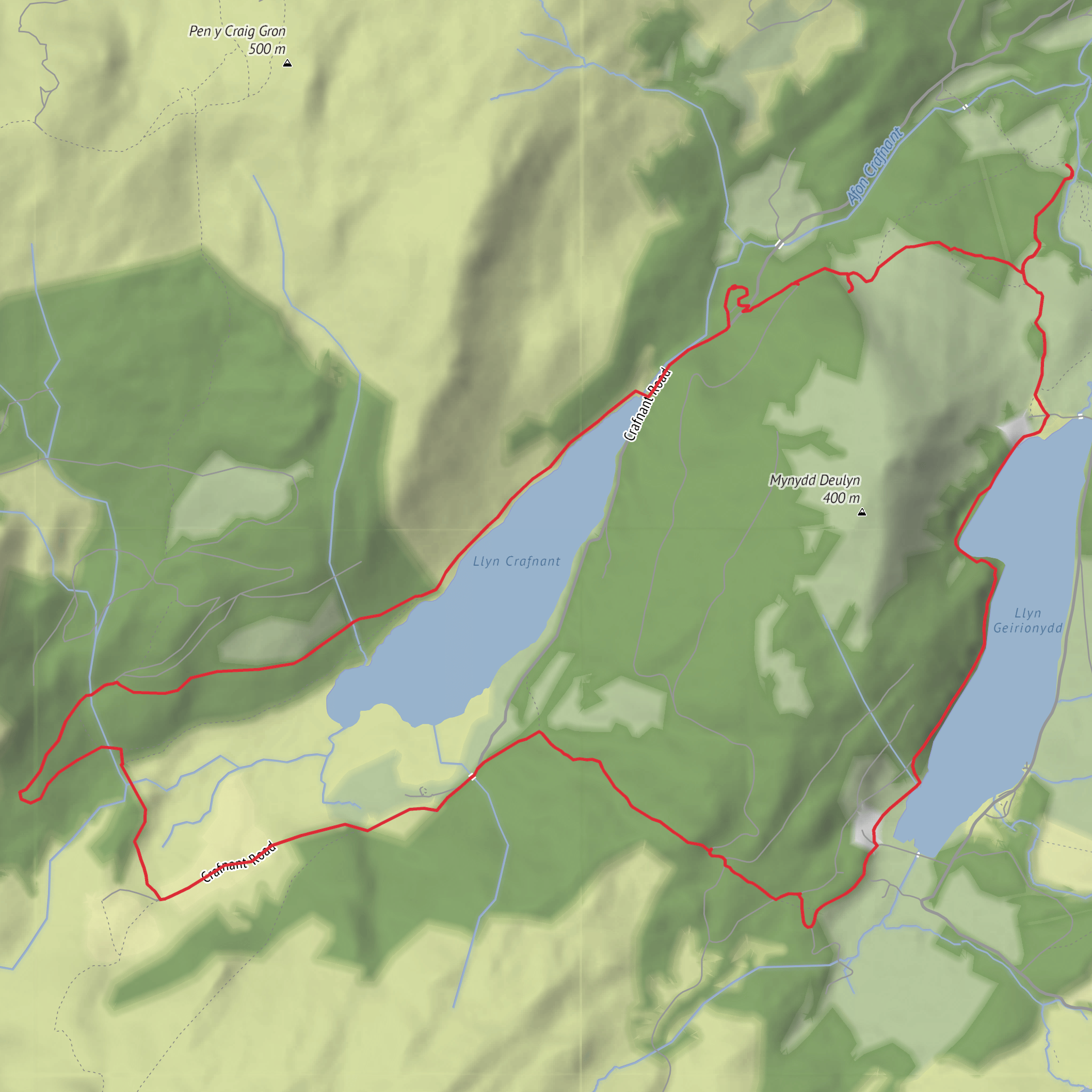 Crafnant & Geirionydd loop Inc Klondyke Mill mobile static map