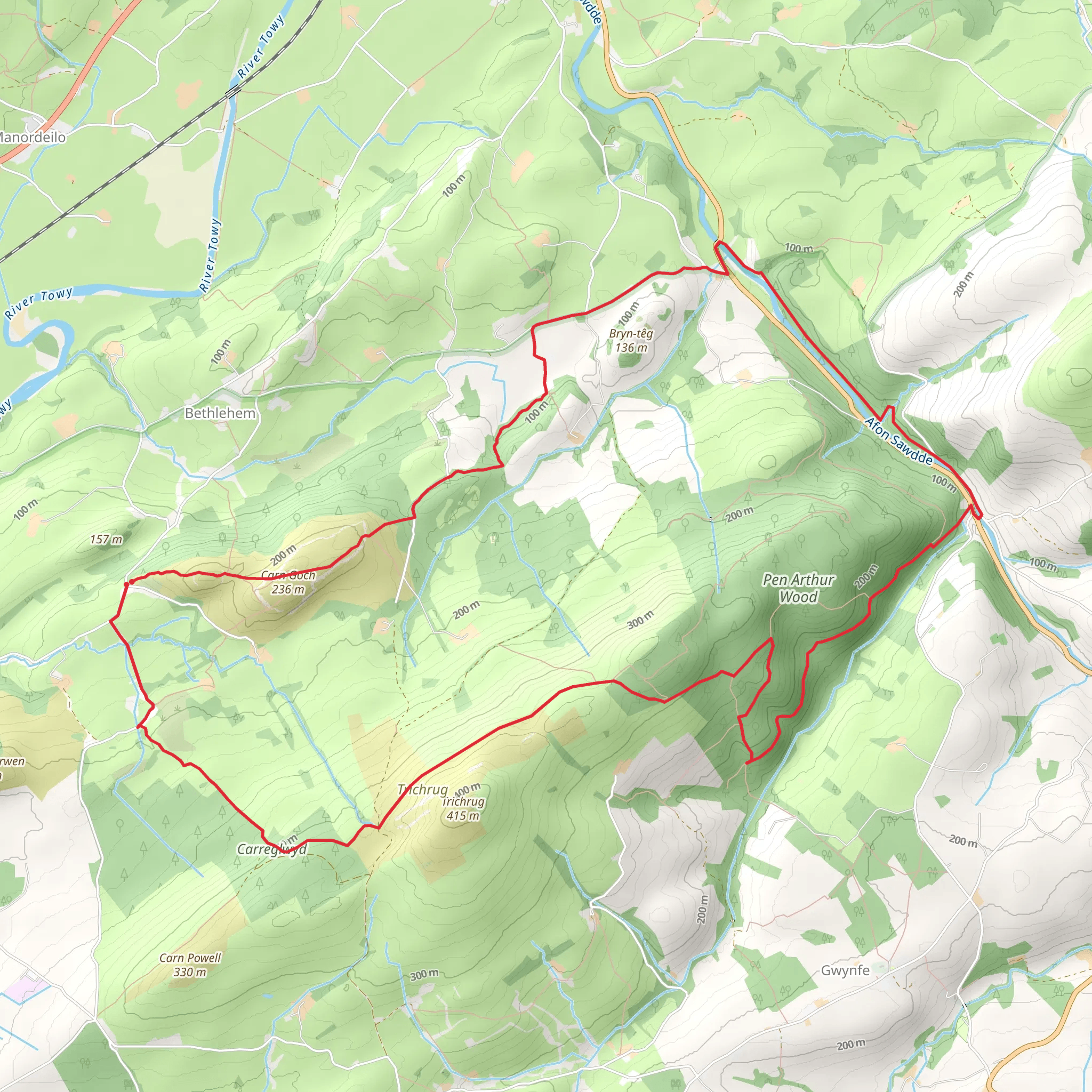 Carn Goch and the Afon Sawdde (15) mobile static map