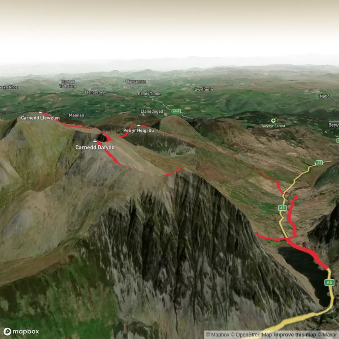 An image depicting the trail The Southern Carneddau (4) and its surrounding area.