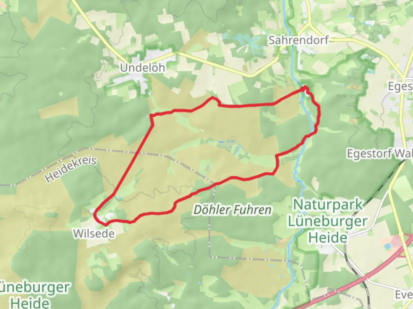 An image depicting the trail Denkmal Alfred Wietjes via Alter Postweg and Pastor Bode Weg and its surrounding area.