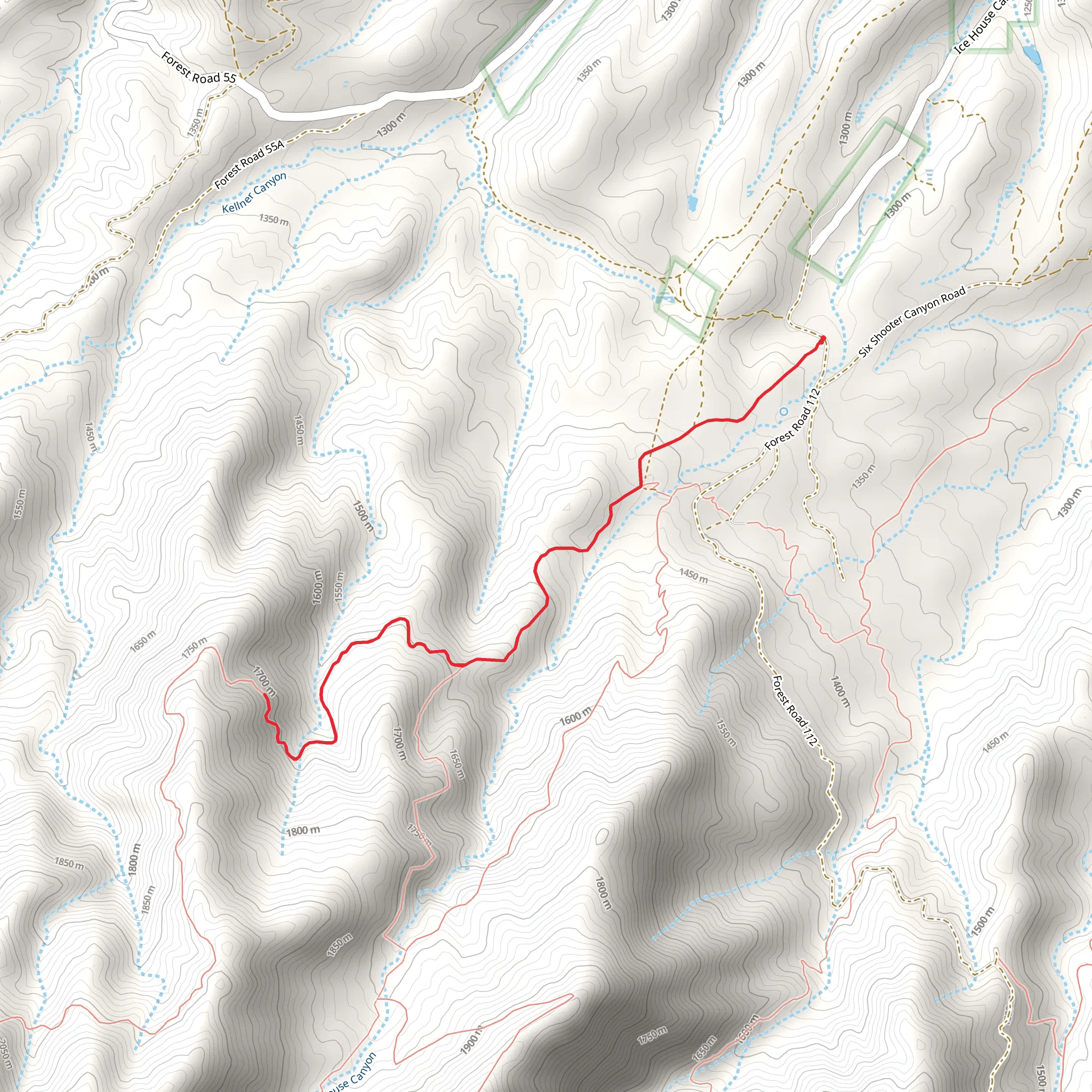 Kellner Trail and Icehouse Canyon Trail mobile static map