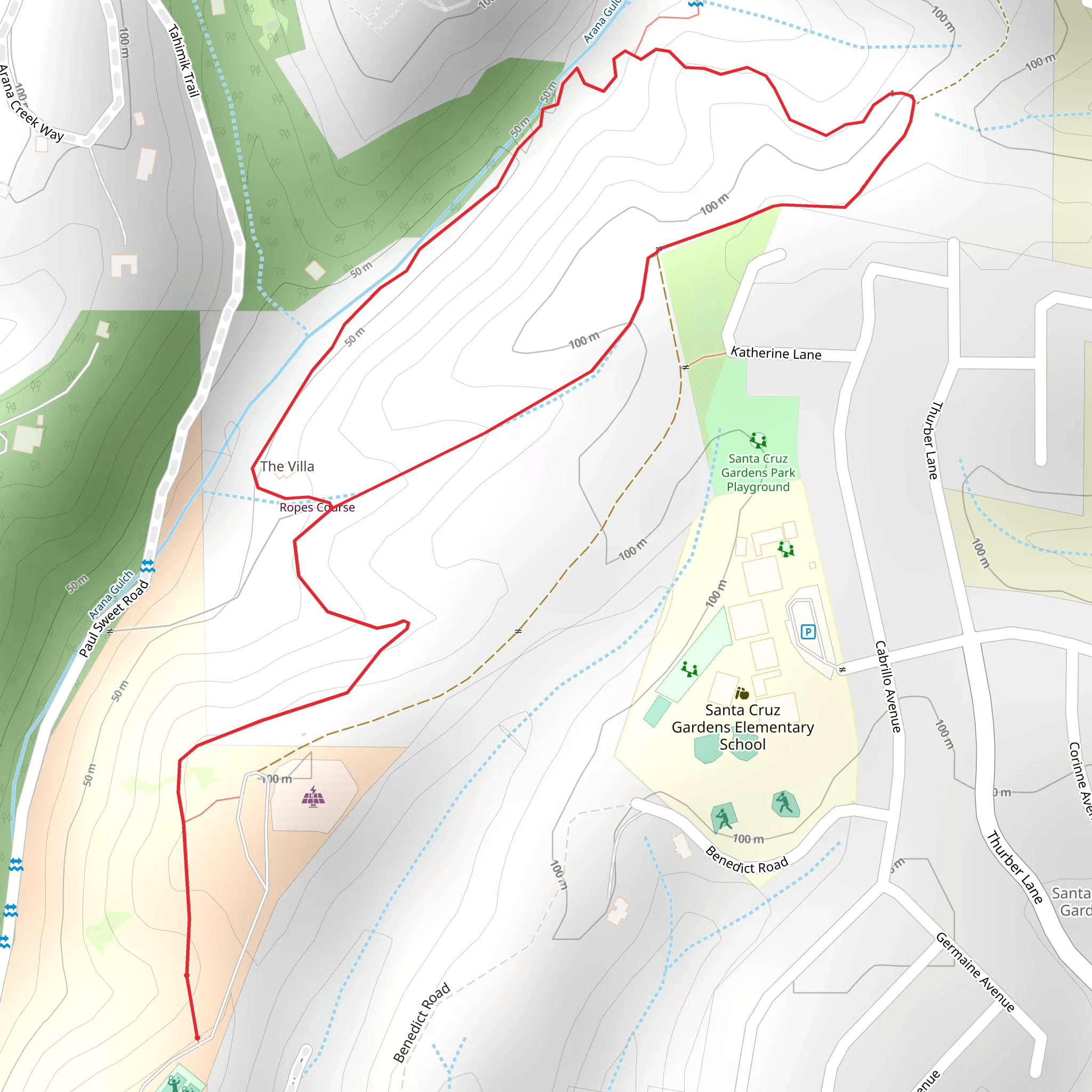 Arana Gulch - red and Blue Trail mobile static map