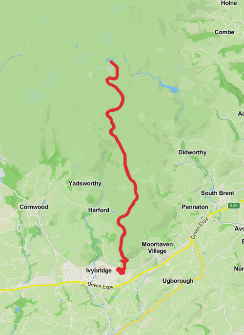 Red lake out and back from ivybridge park and ride  mobile static map