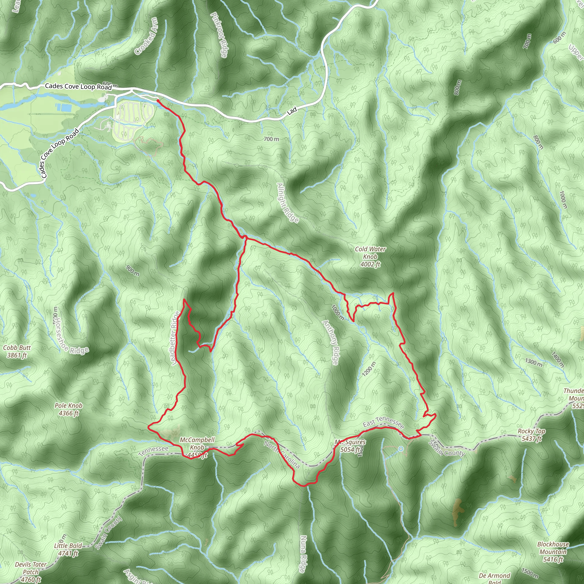 Spence Field and McCampbell Knob Loop via Anthony Trail mobile static map