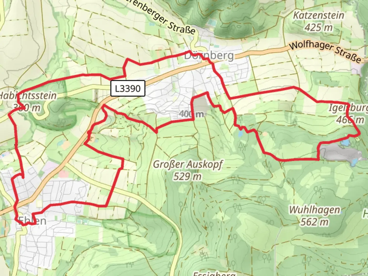An image depicting the trail Ehlen and Dornberg Loop and its surrounding area.
