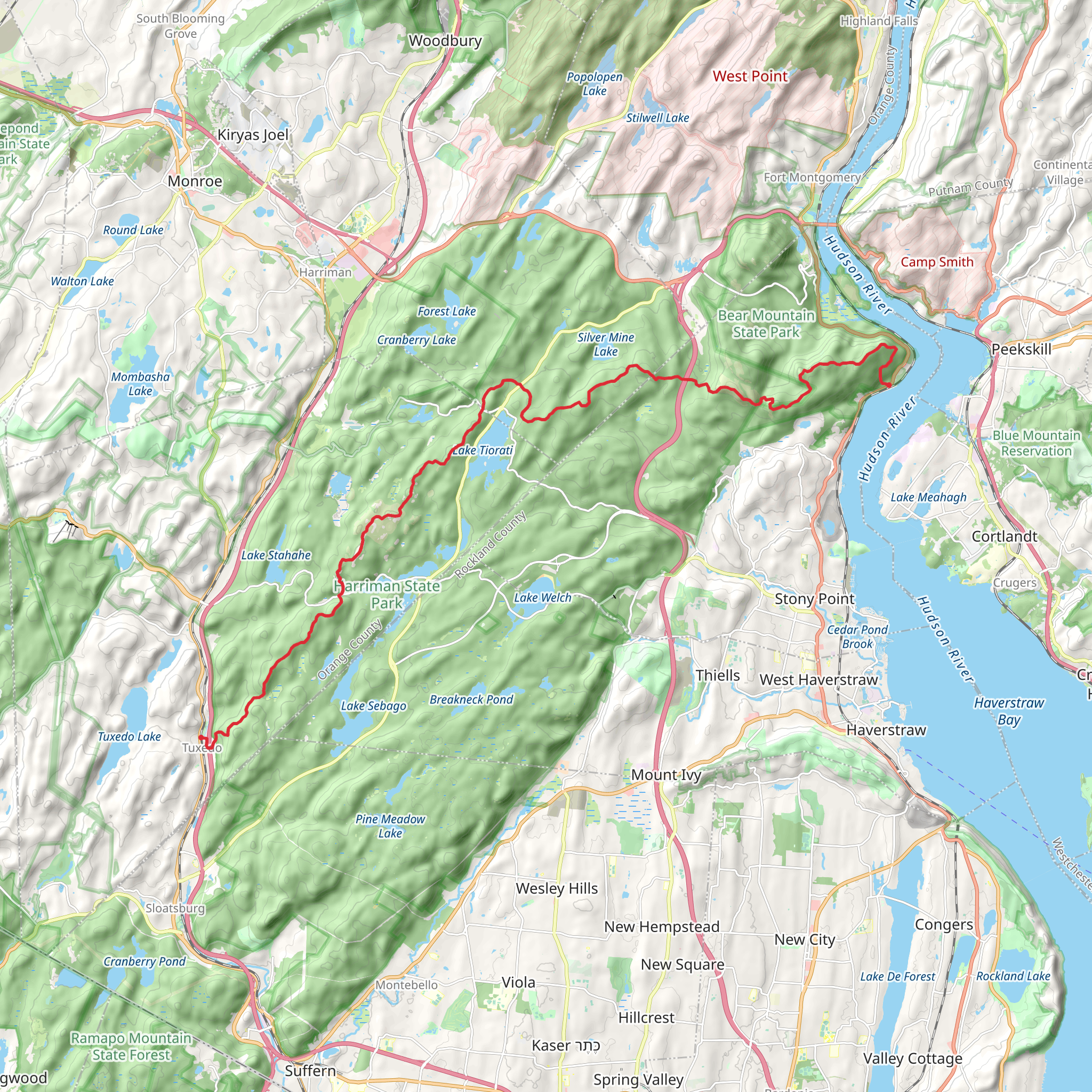 James Point to Tuxedo via Ramapo-Dunderberg Trail mobile static map