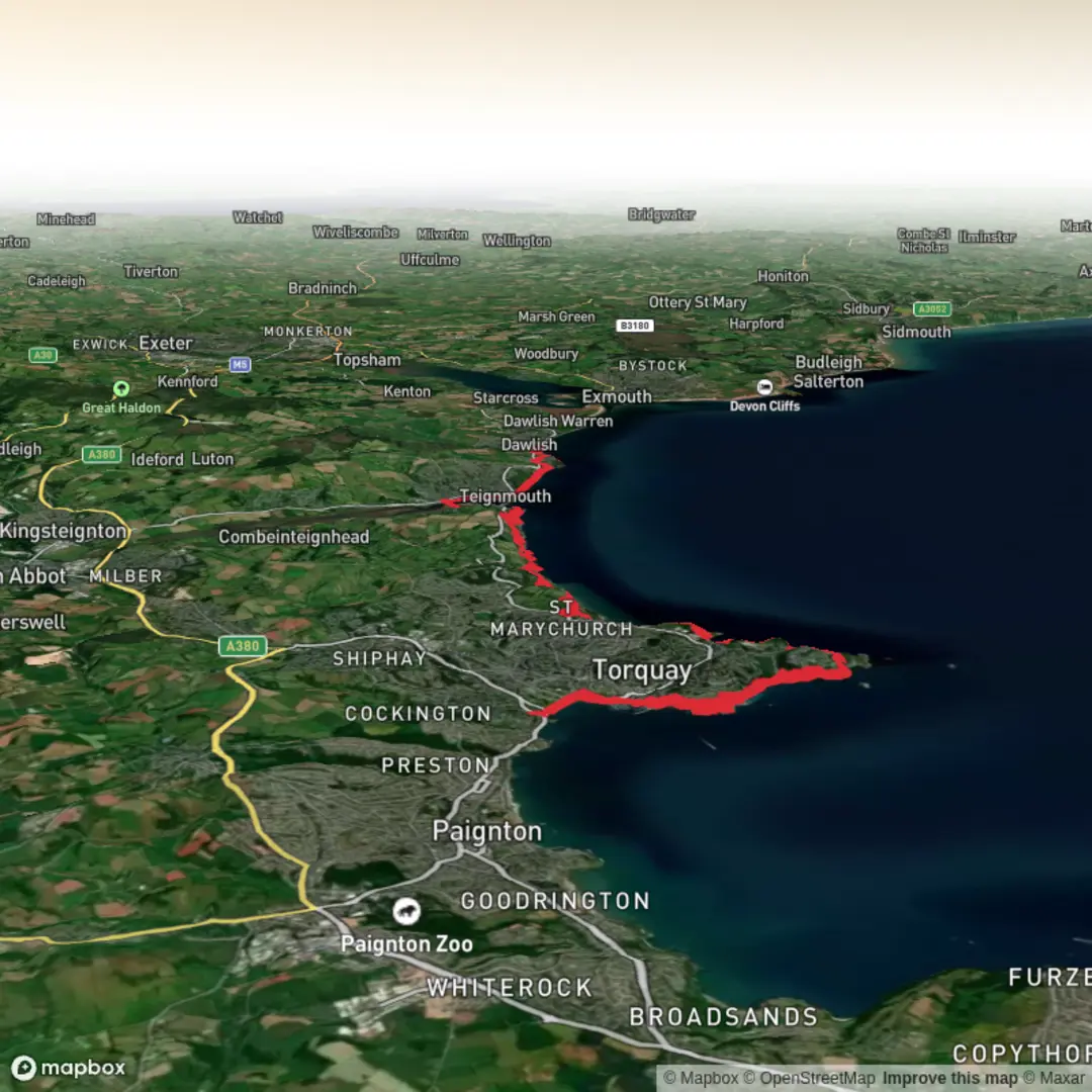An image depicting the trail Torquay - Dawlish and its surrounding area.