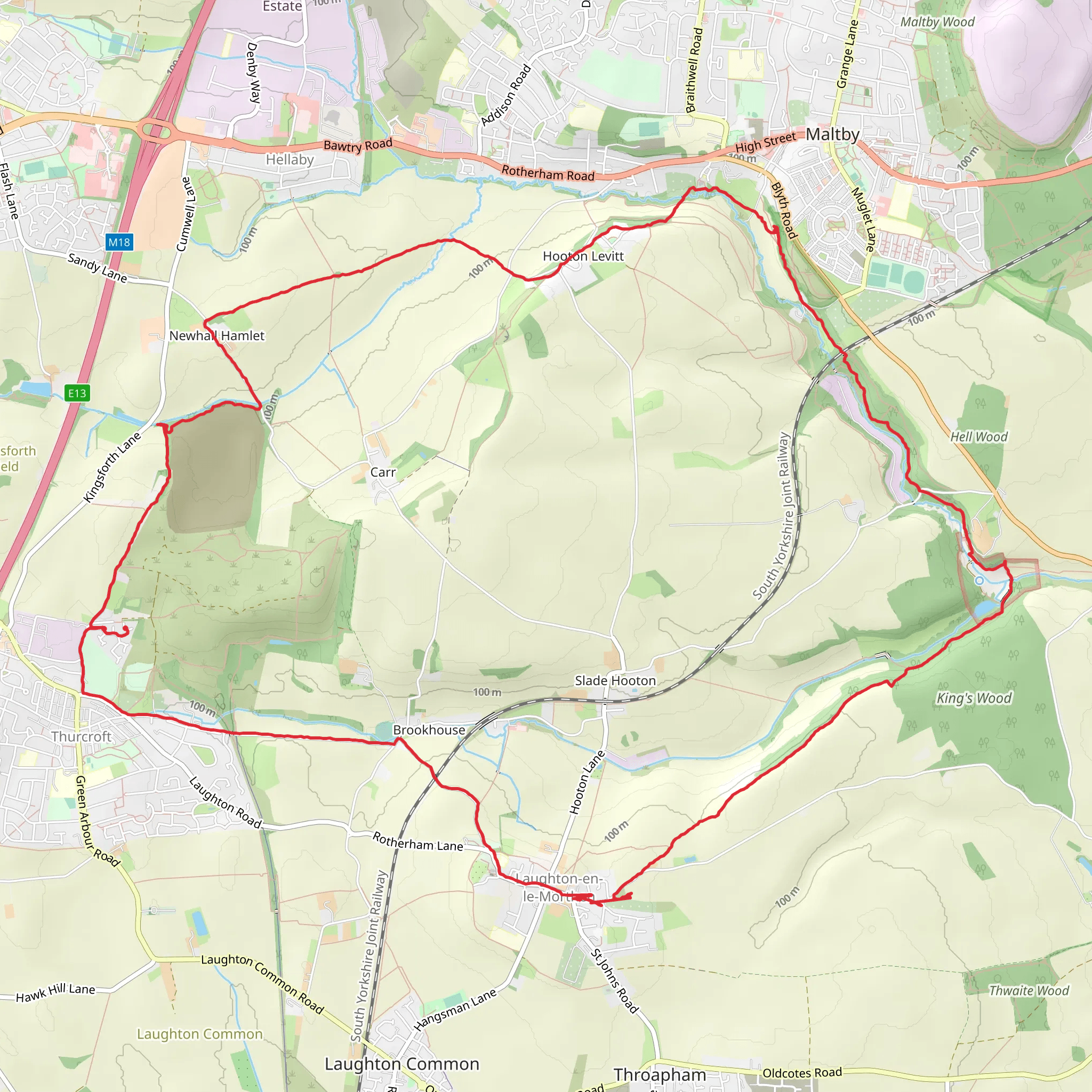 Hike from Thurcroft mobile static map
