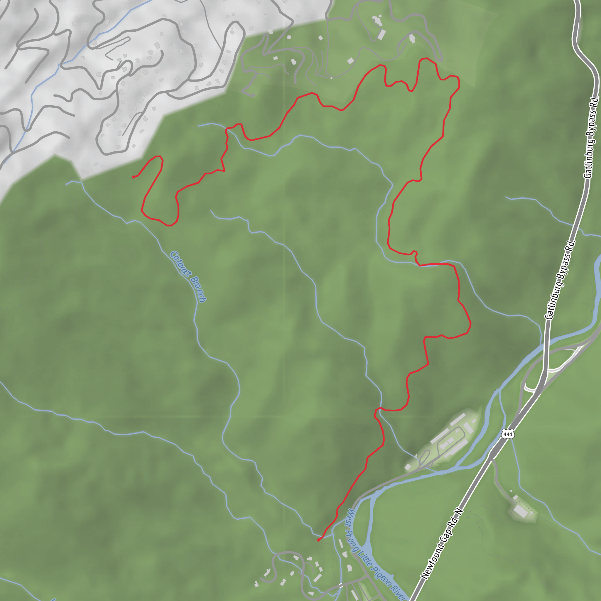 Windsong Cabin to Cataract Falls on Cove Mtn Trail mobile static map