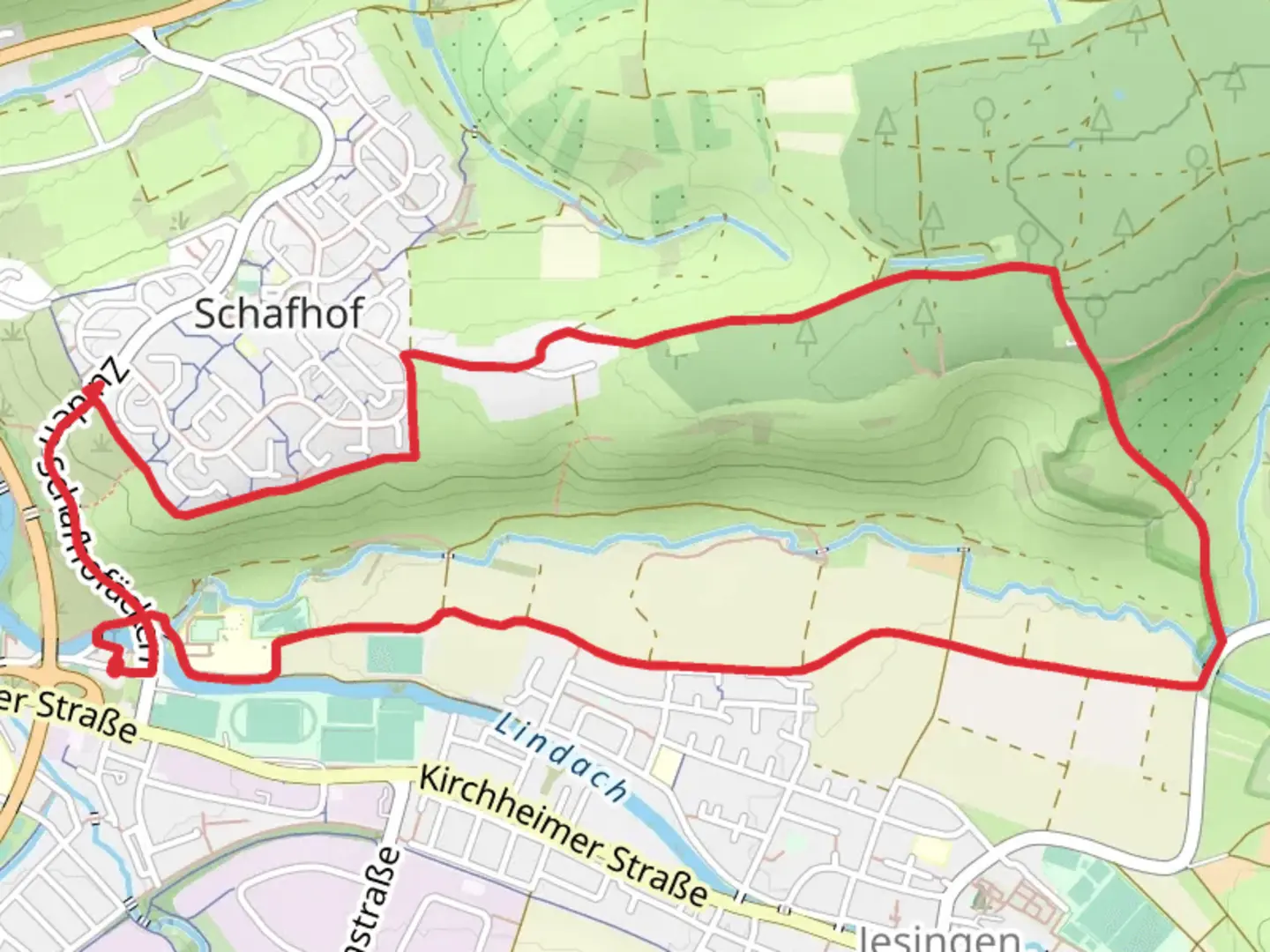 An image depicting the trail Jesinger Halde Loop and its surrounding area.