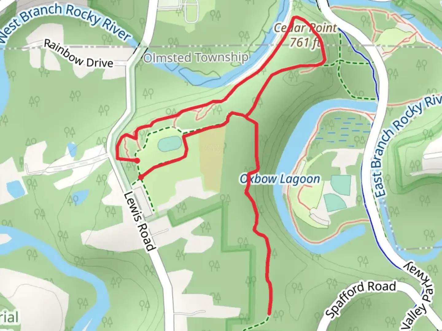 An image depicting the trail Cedar Point Loop and its surrounding area.