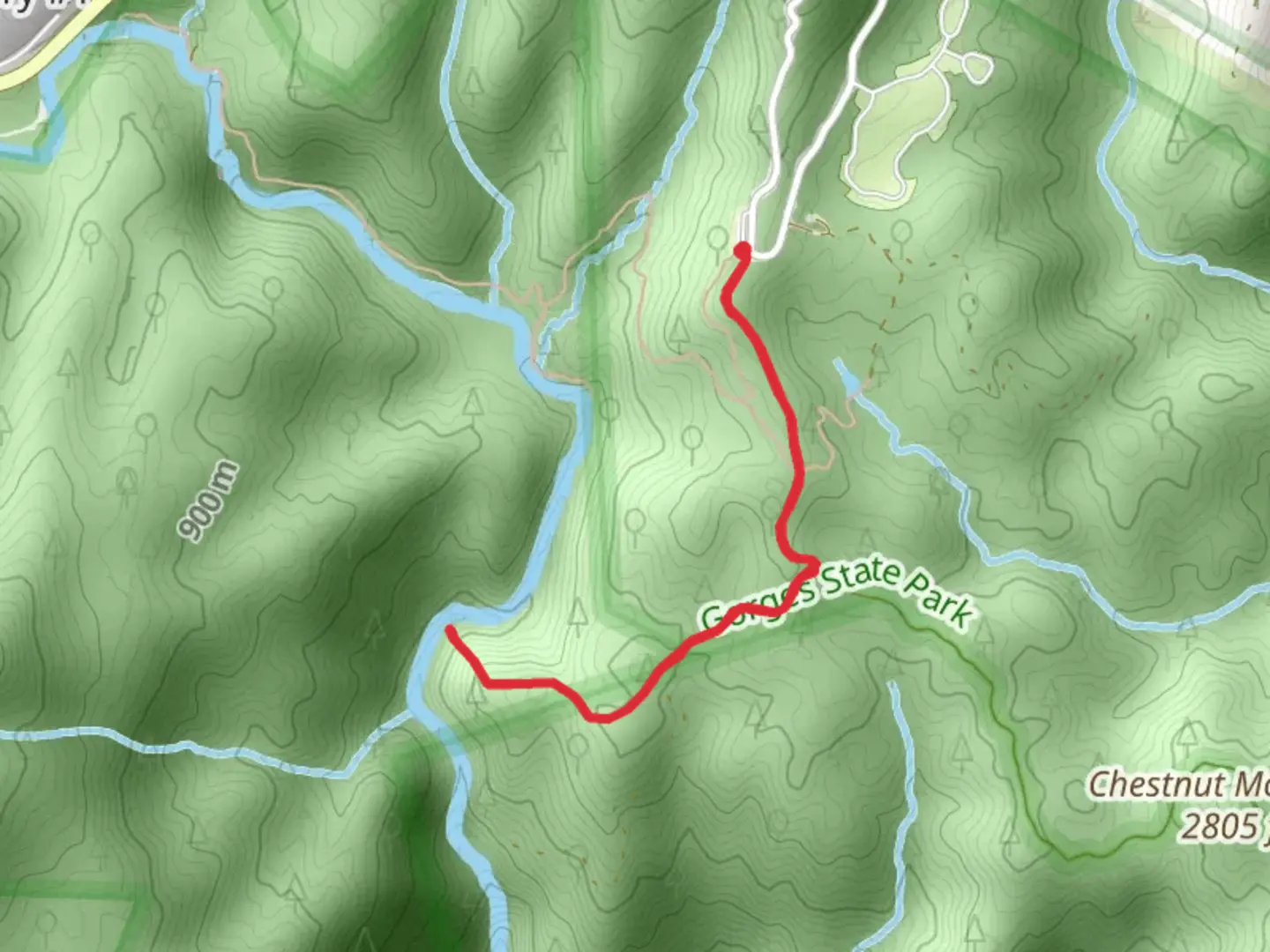 An image depicting the trail Horsepasture River via Chestnut Mountain Road and its surrounding area.