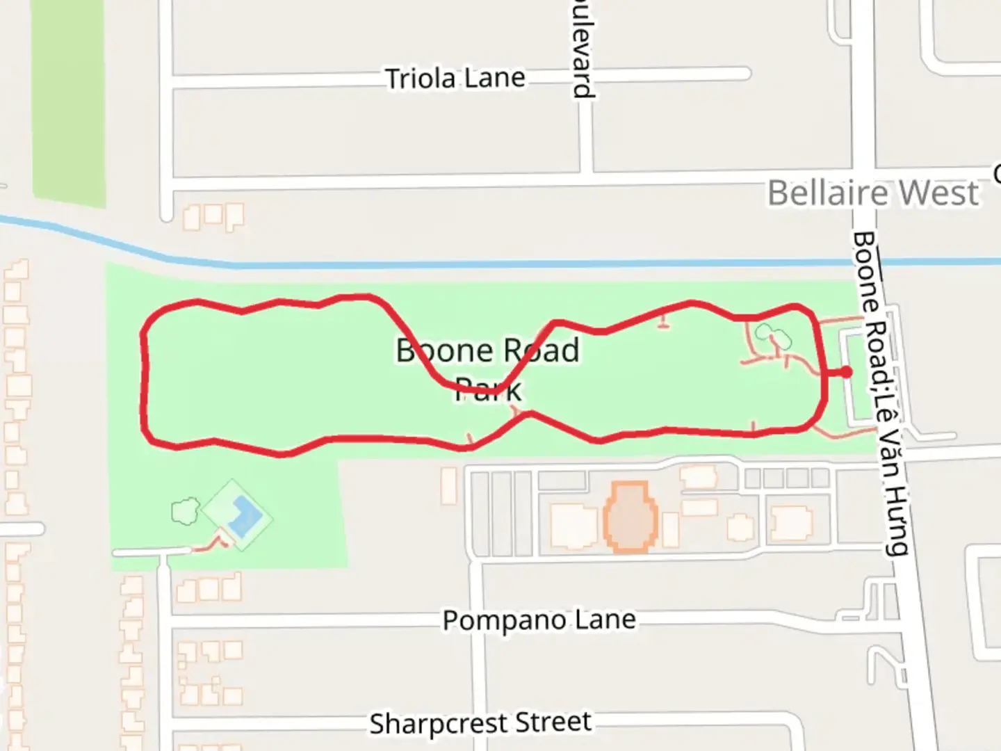 An image depicting the trail Boone Road Park Loop and its surrounding area.