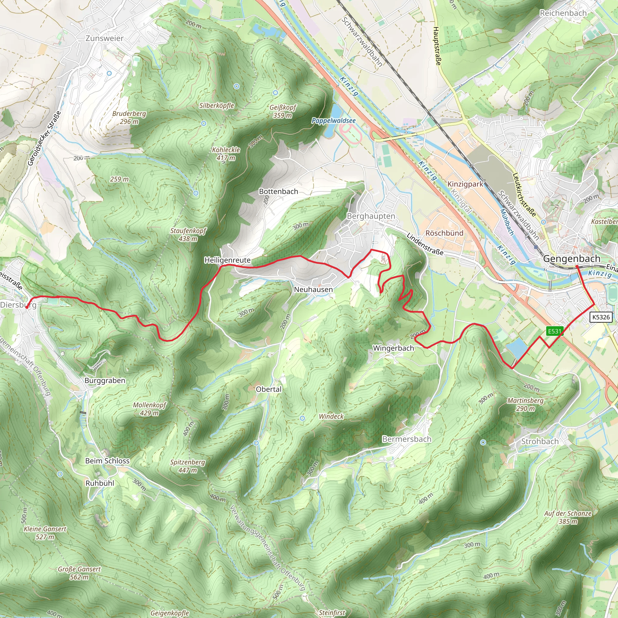 Gengenbach to Diersburg Walk mobile static map