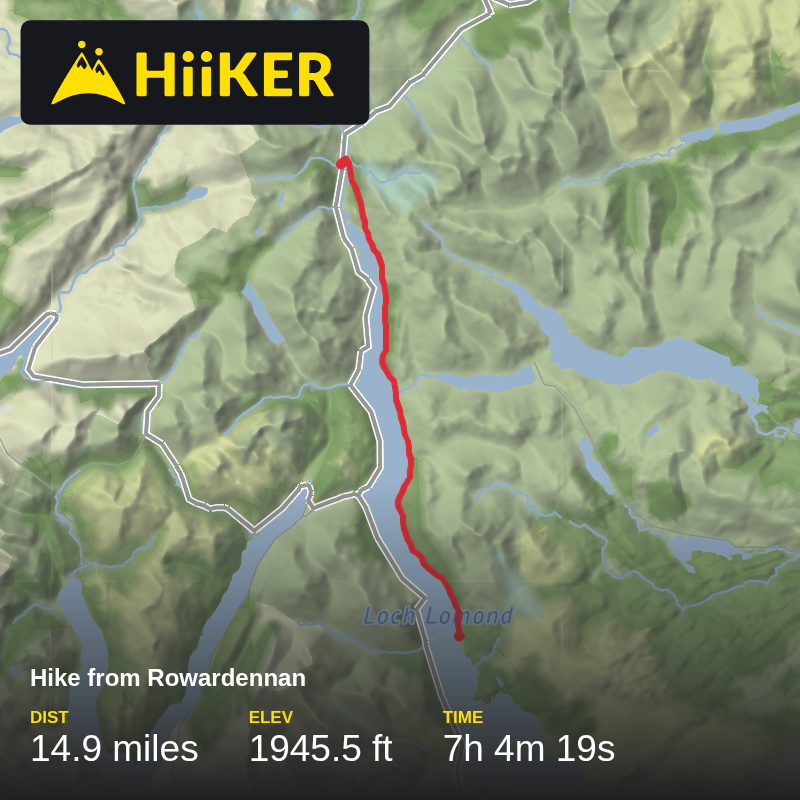 A map preview of the recording Hike from Rowardennan.