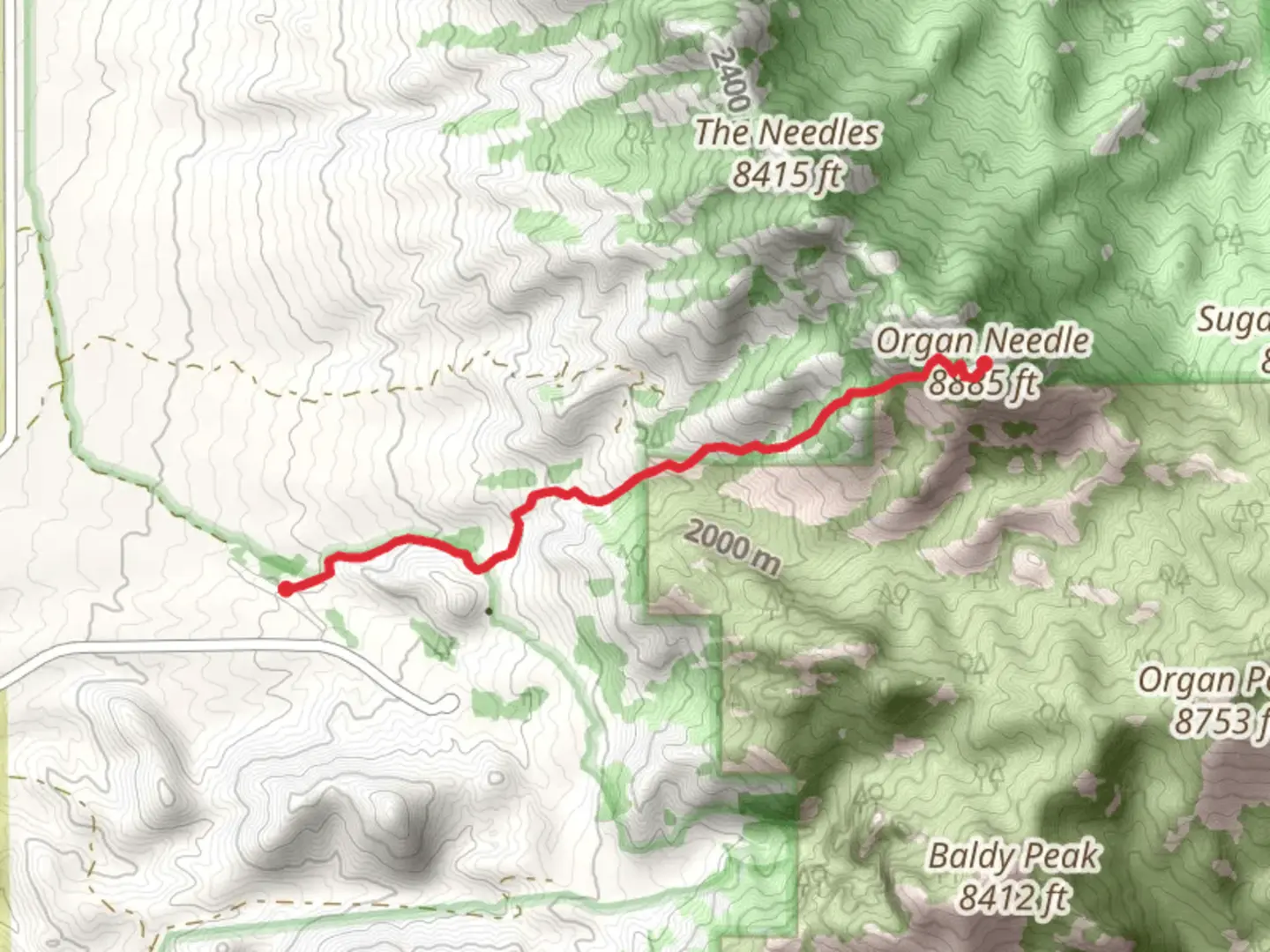 An image depicting the trail Organ Needle Trail and its surrounding area.