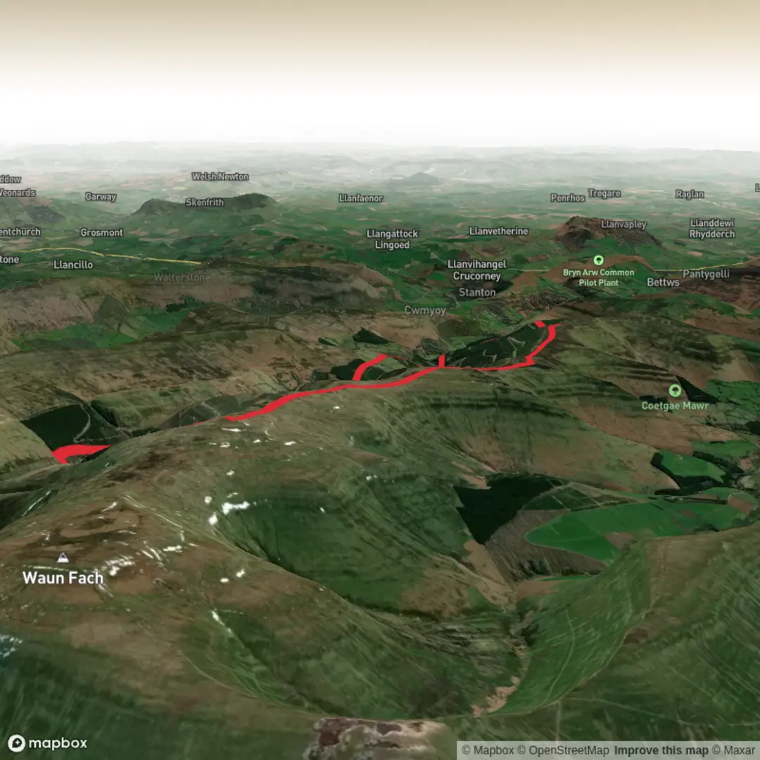 An image depicting the trail Grwyne Fawr loop and its surrounding area.