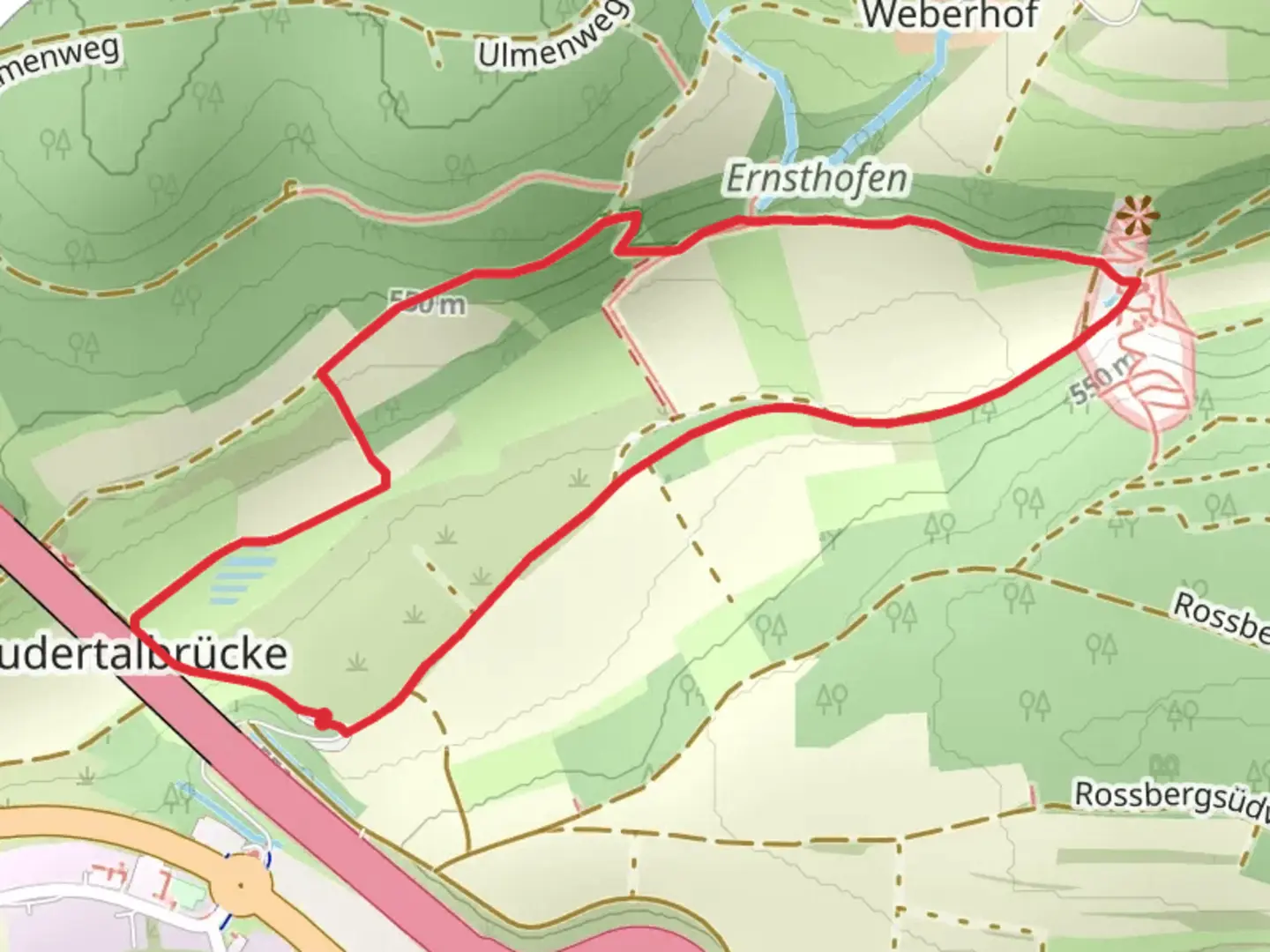 An image depicting the trail Eiszeitpfad Loop and its surrounding area.