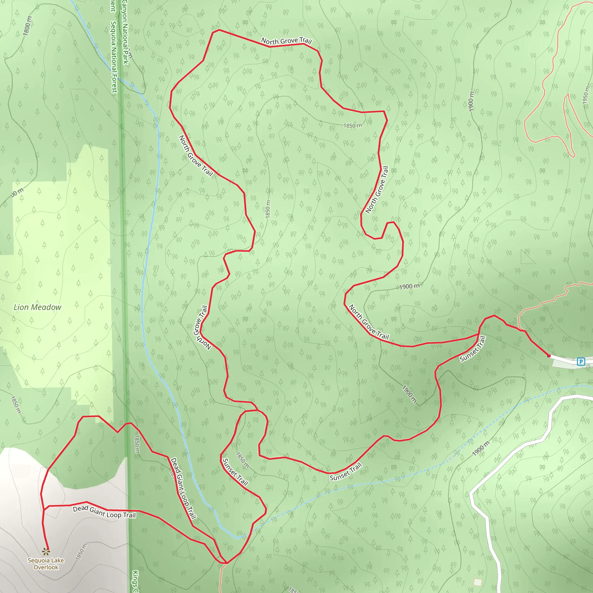 North Grove Trail and Sunset Trail Loop mobile static map