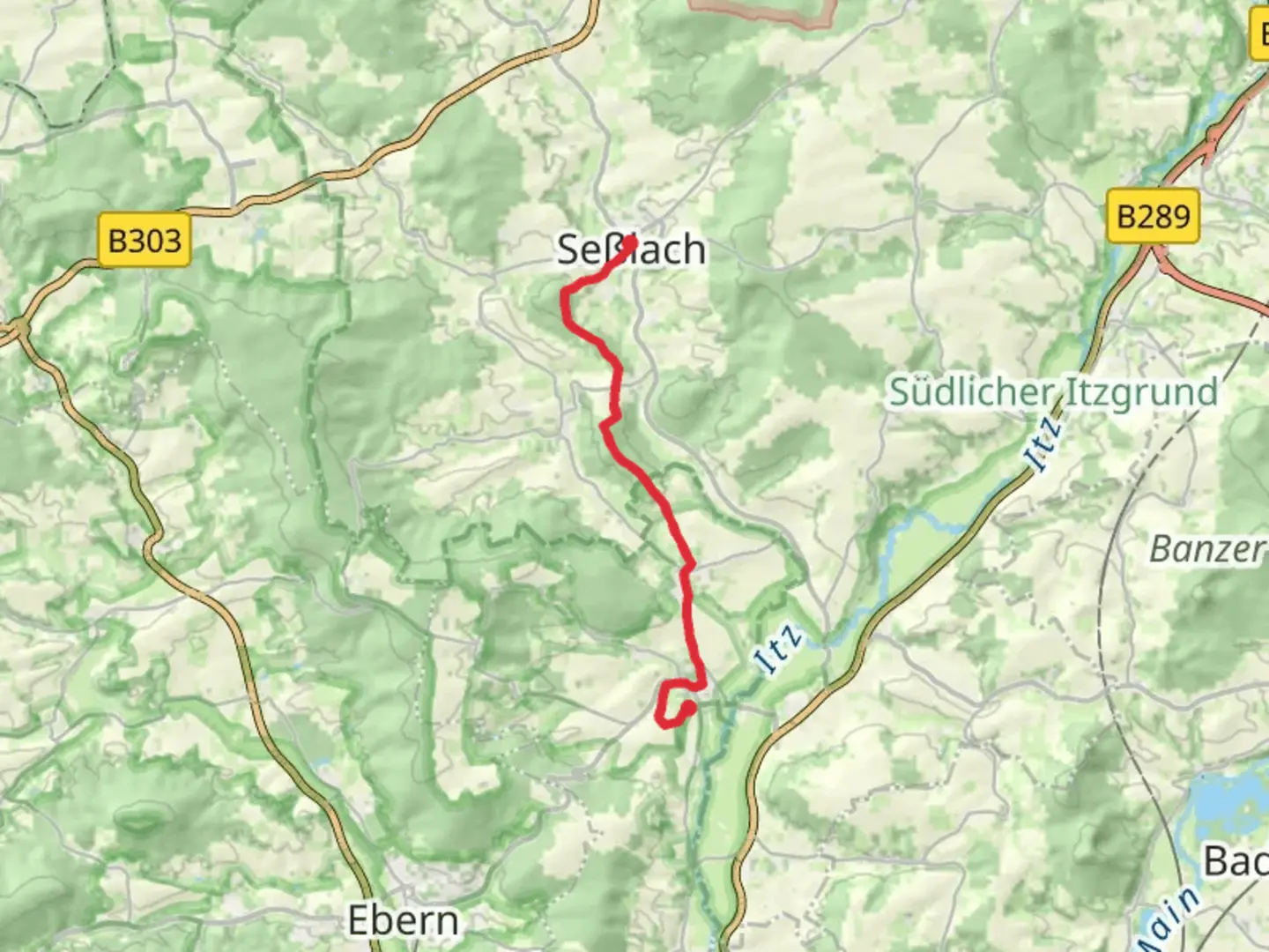 An image depicting the trail Untermerzbach to Sesslach via Fraenkischer Bibelweg and its surrounding area.
