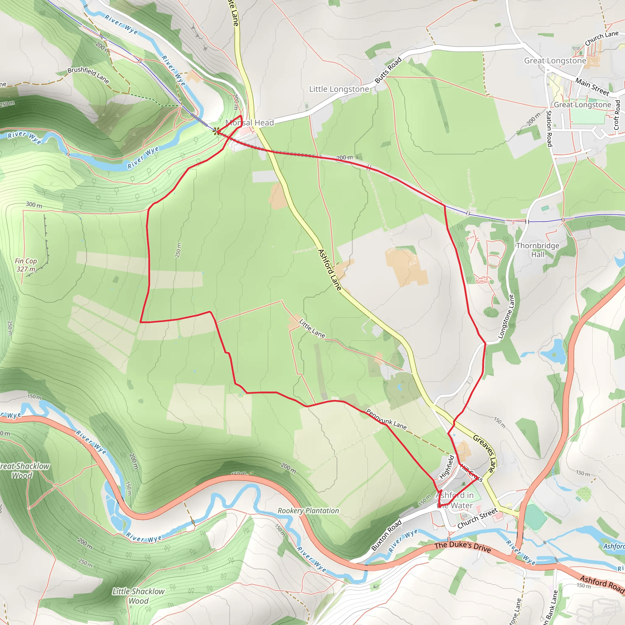 Monsal Dale - Headstone Loop from Ashford mobile static map