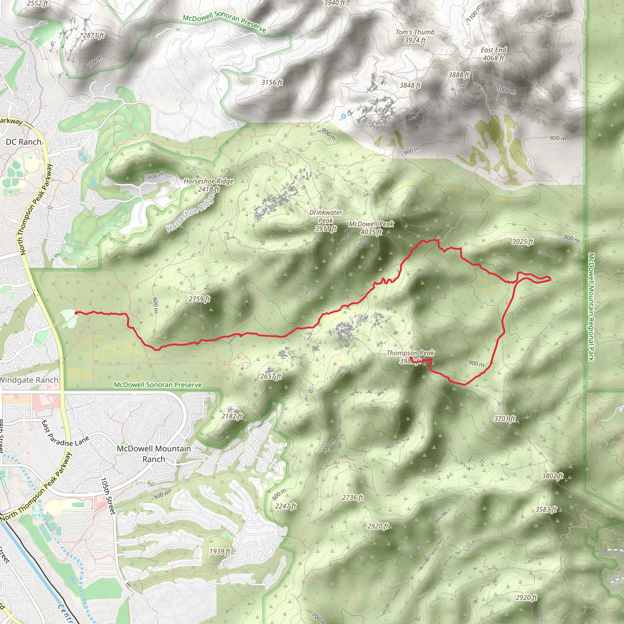 Thompson Peak via Saguaro Trail mobile static map