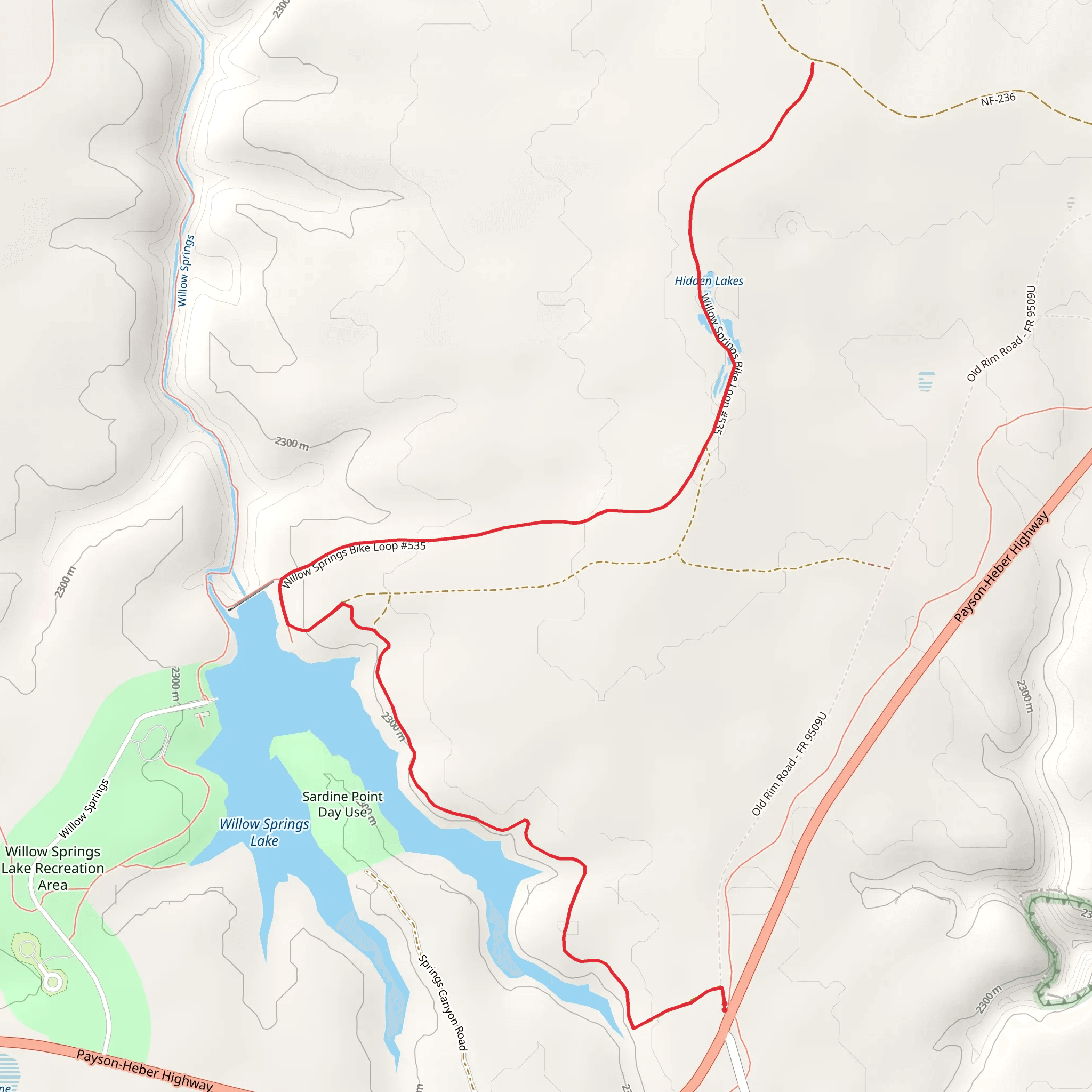 Hidden Lakes via Willow Springs mobile static map