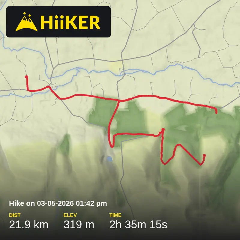 A map preview of the recording Hike on 03-05-2026 01:42 pm.