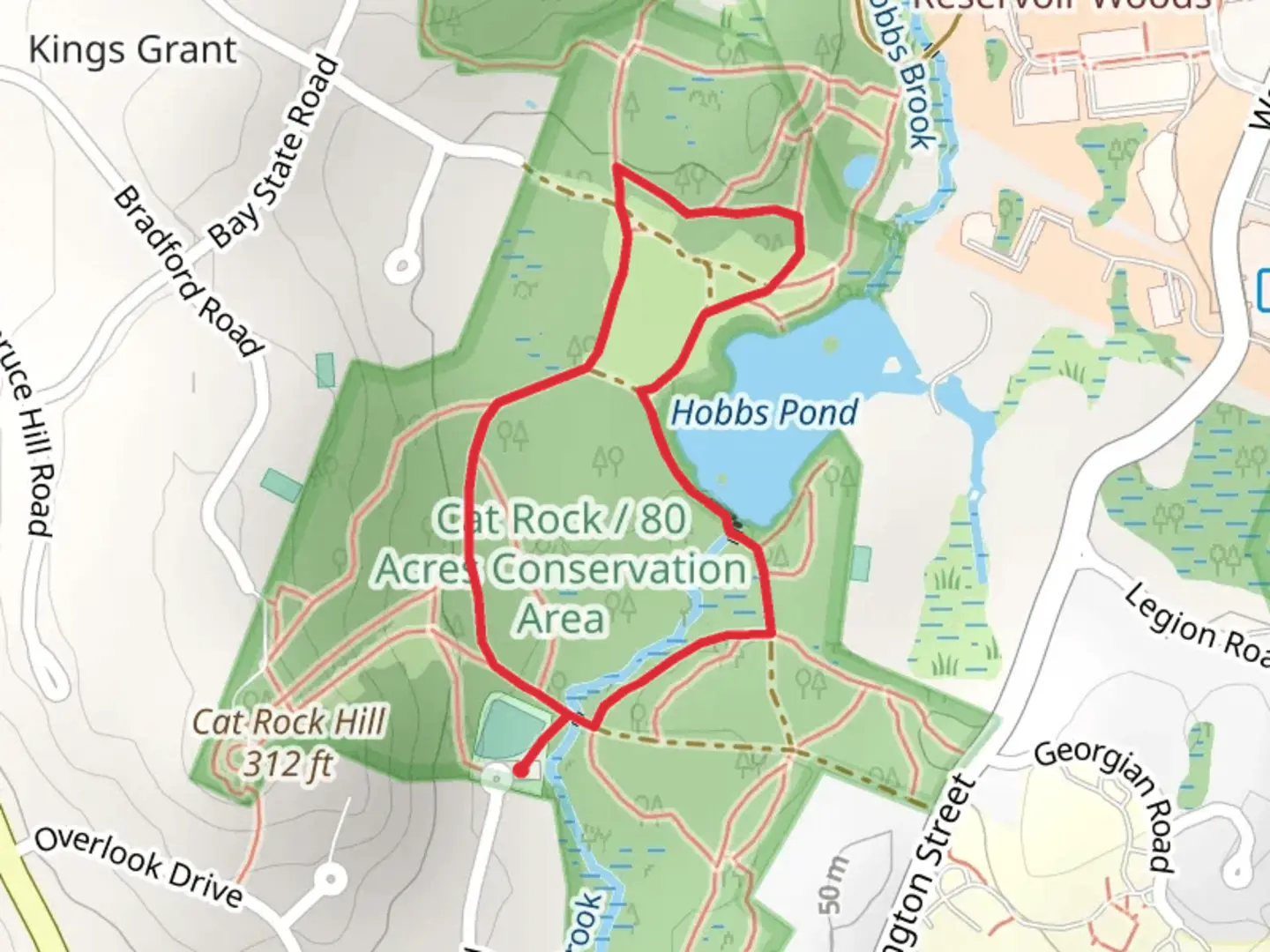 An image depicting the trail Hobbs Pond and Cat Rock Loop Trail and its surrounding area.