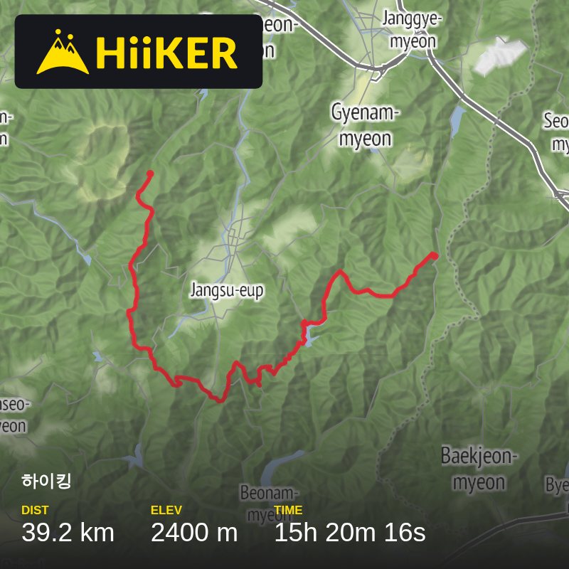 A map preview of the recording 하이킹.