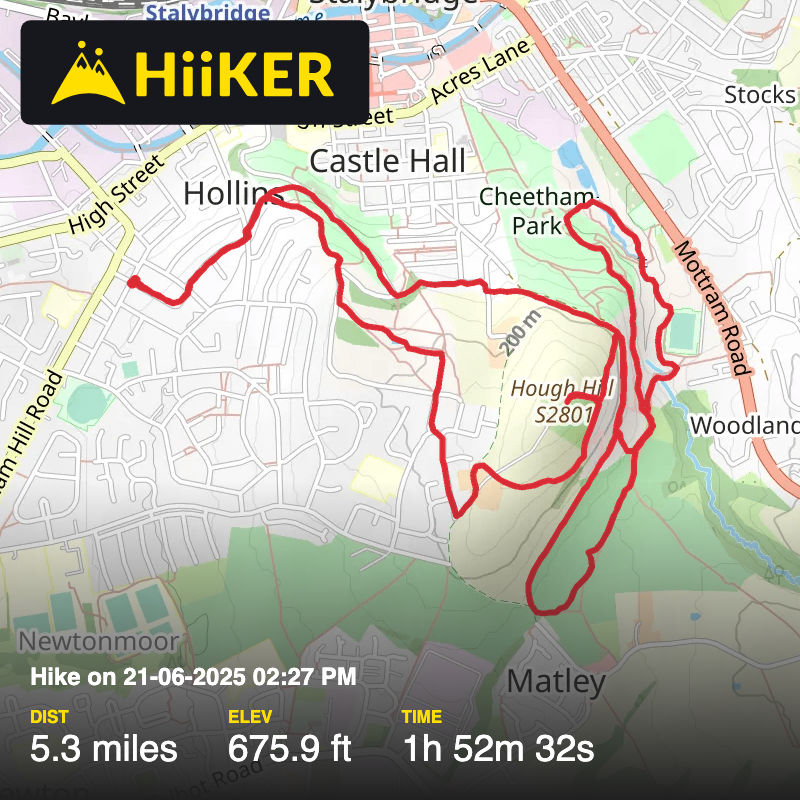 A map preview of the recording Hike on 21-06-2025 02:27 PM.
