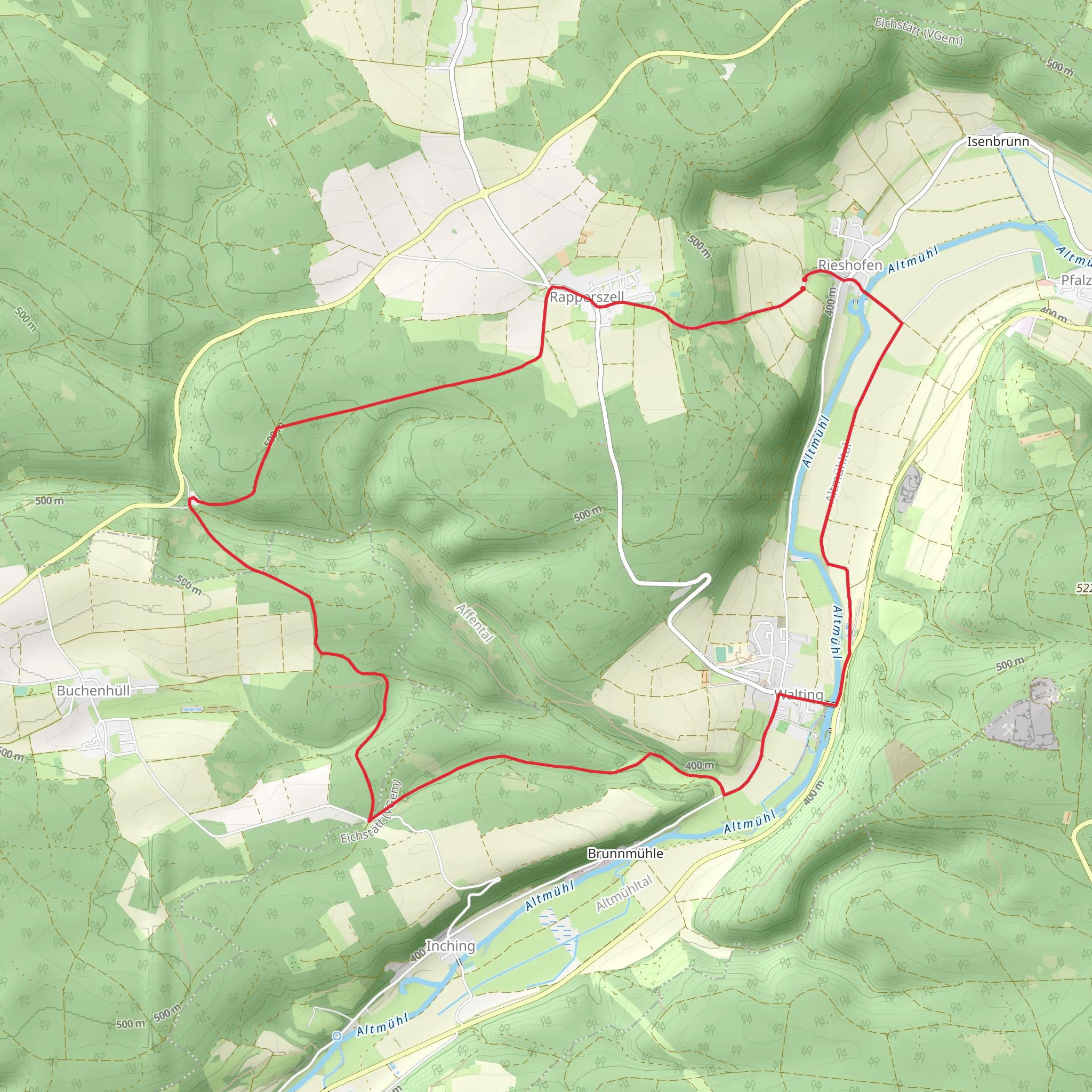 Altmuehl via Rundweg Walting 1 mobile static map
