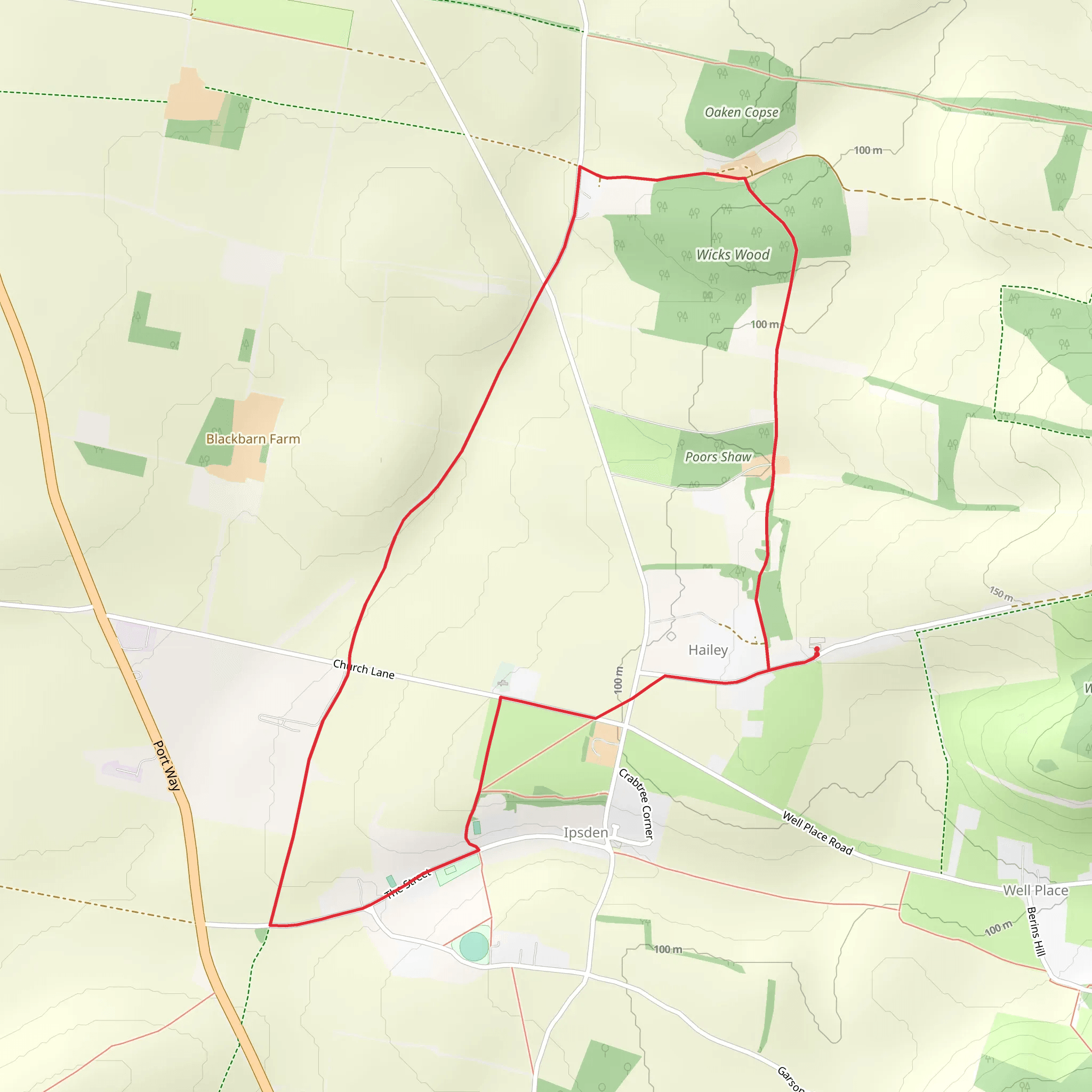 Wicks Wood and Ipsden War Memorial via Icknield Way mobile static map