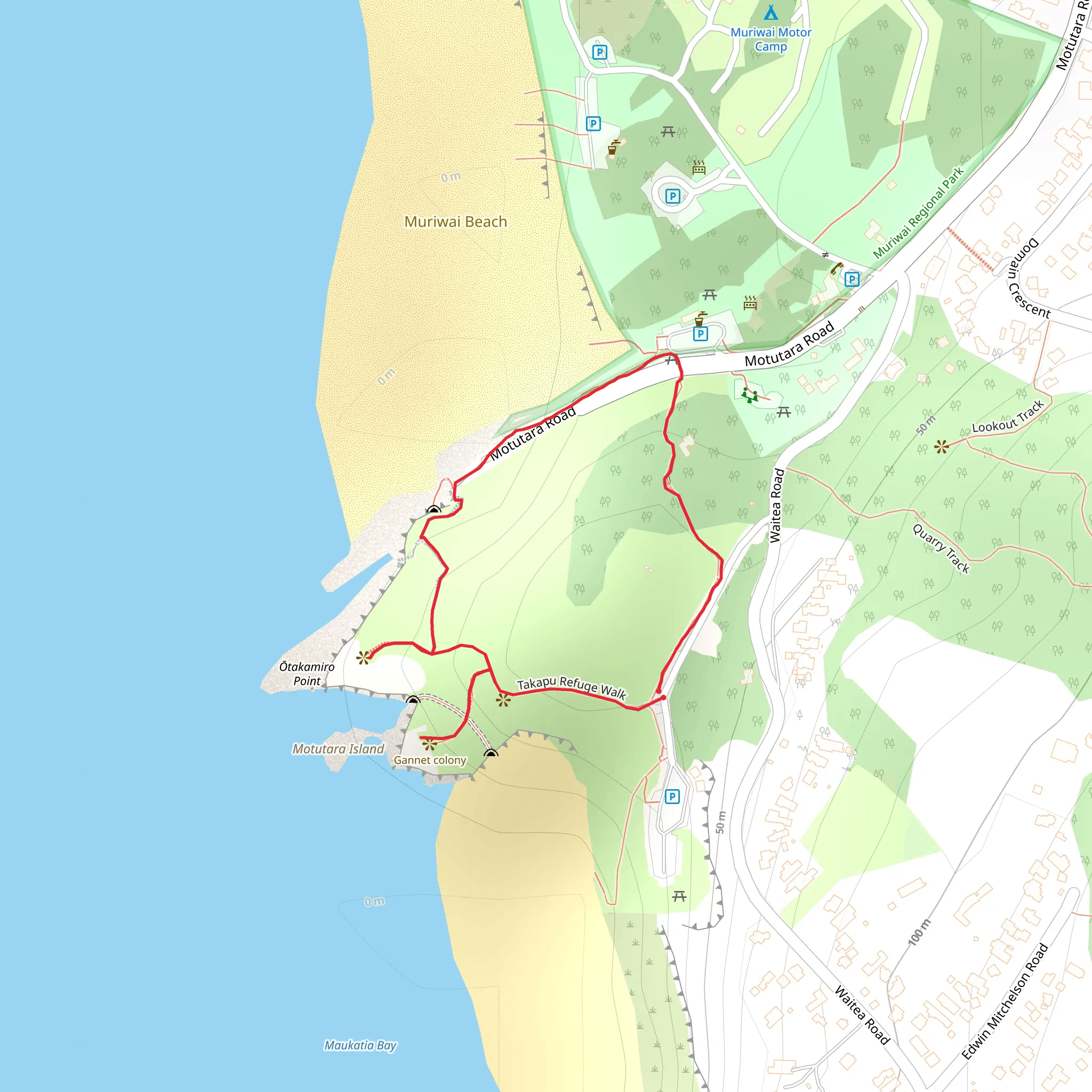 Takapu Refuge Walk and Maori Bay Track Loop mobile static map