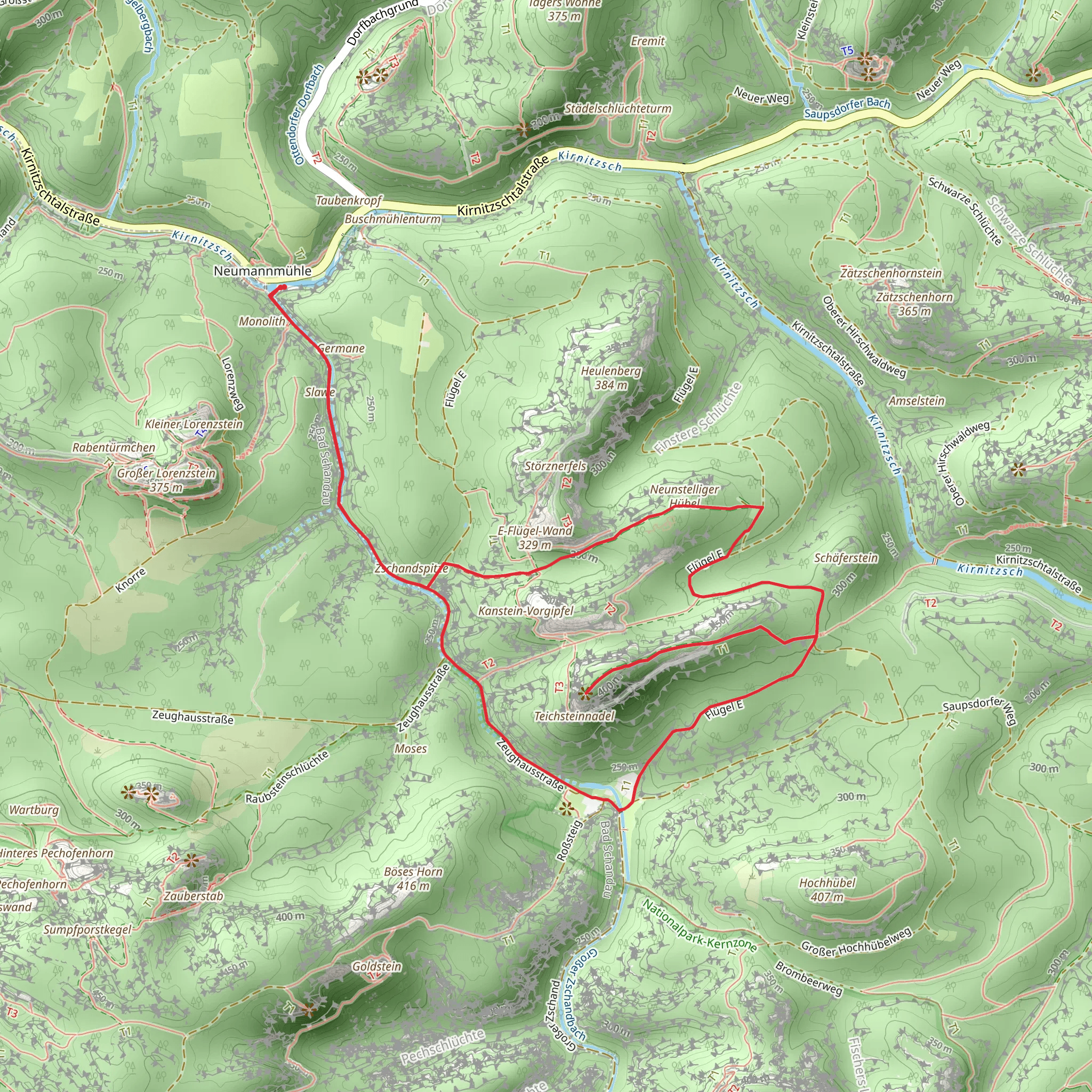 Neunstelliger Hübel, Großer Teichstein and Großschandbach Loop via Zeughausstraße mobile static map