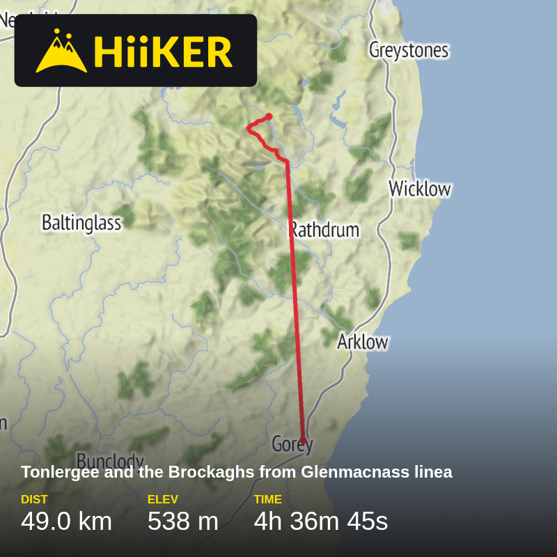 A map preview of the recording Tonlergee and the Brockaghs from Glenmacnass  linea.