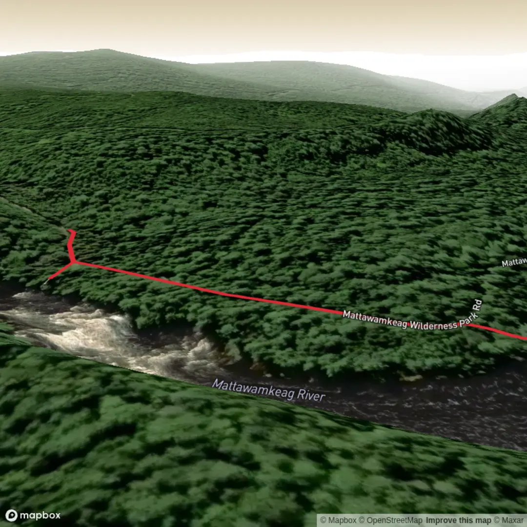 An image depicting the trail Gordon Falls and Mattawamkeag River and its surrounding area.