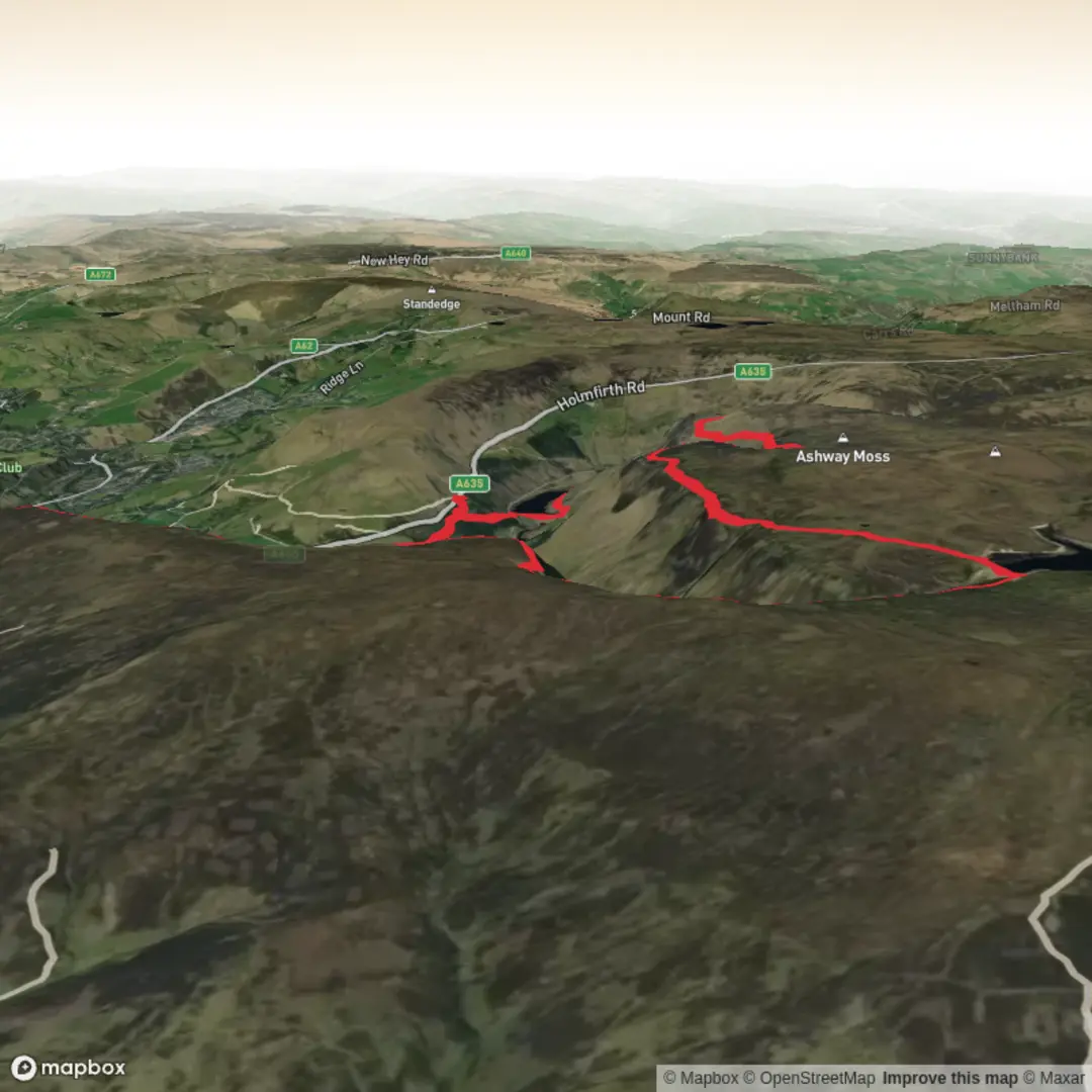 An image depicting the trail Dovestones Full Circular via Chew Reservoir and its surrounding area.