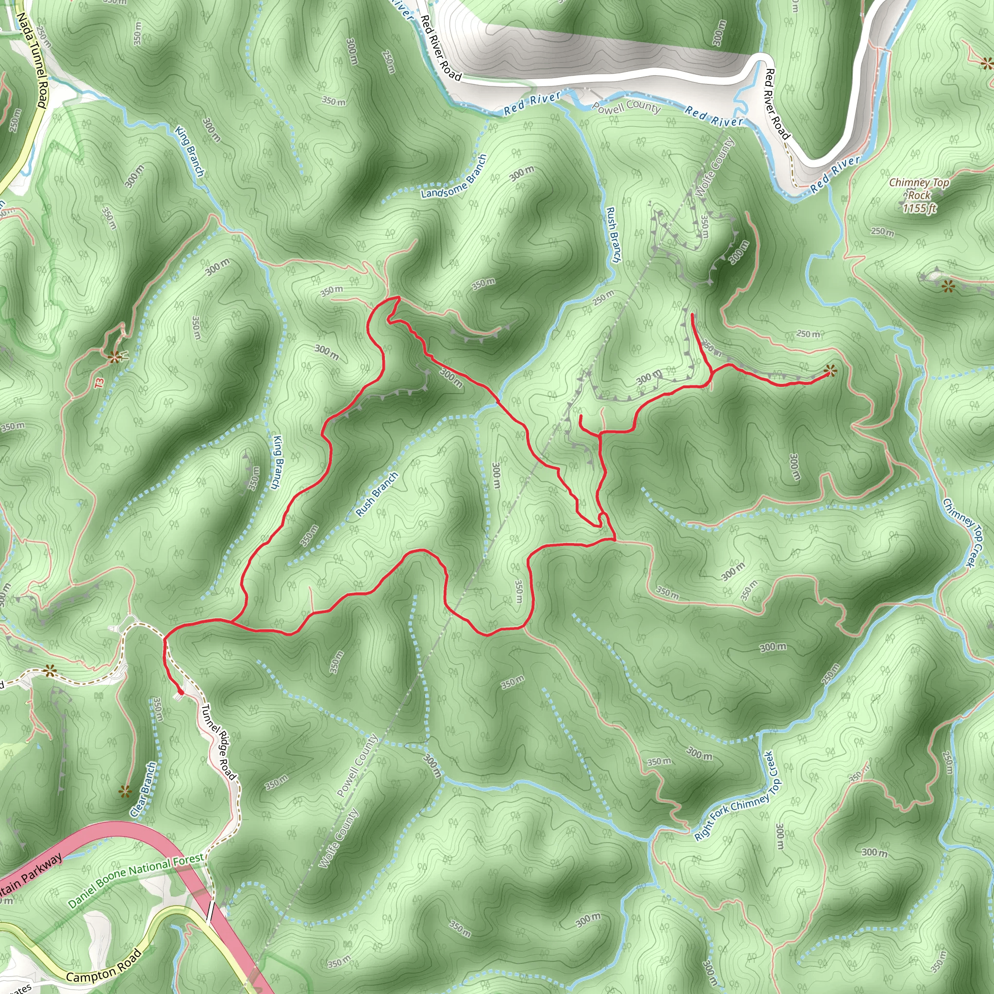 Sheltowee Trace Trail, Rough Trail and Hanson's Point Trail mobile static map