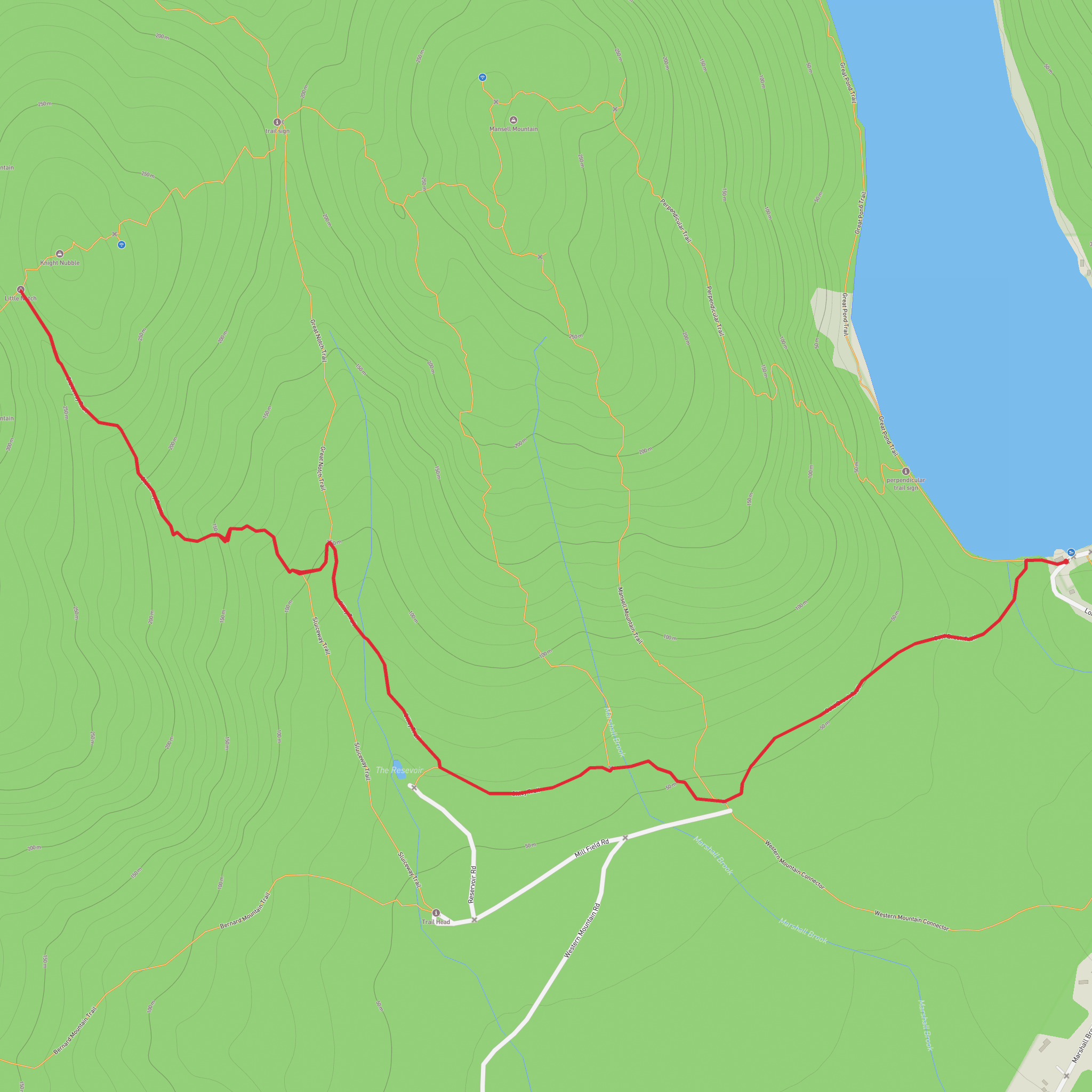 Little Notch via Cold Brook Trail, Gilley Trail and Sluiceway Trail mobile static map