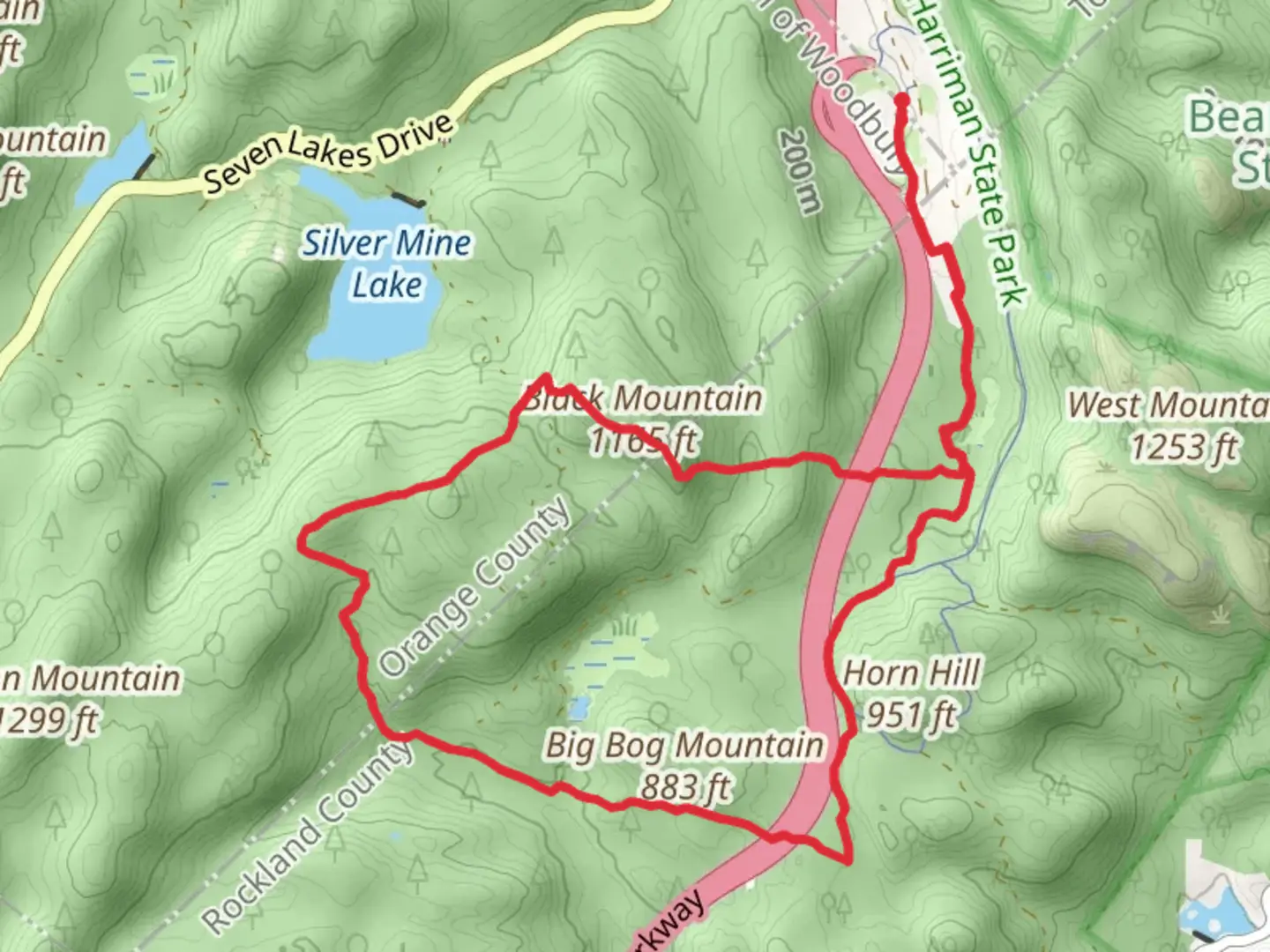 An image depicting the trail Black Mountain and Big Bog Mountain Loop Trail and its surrounding area.