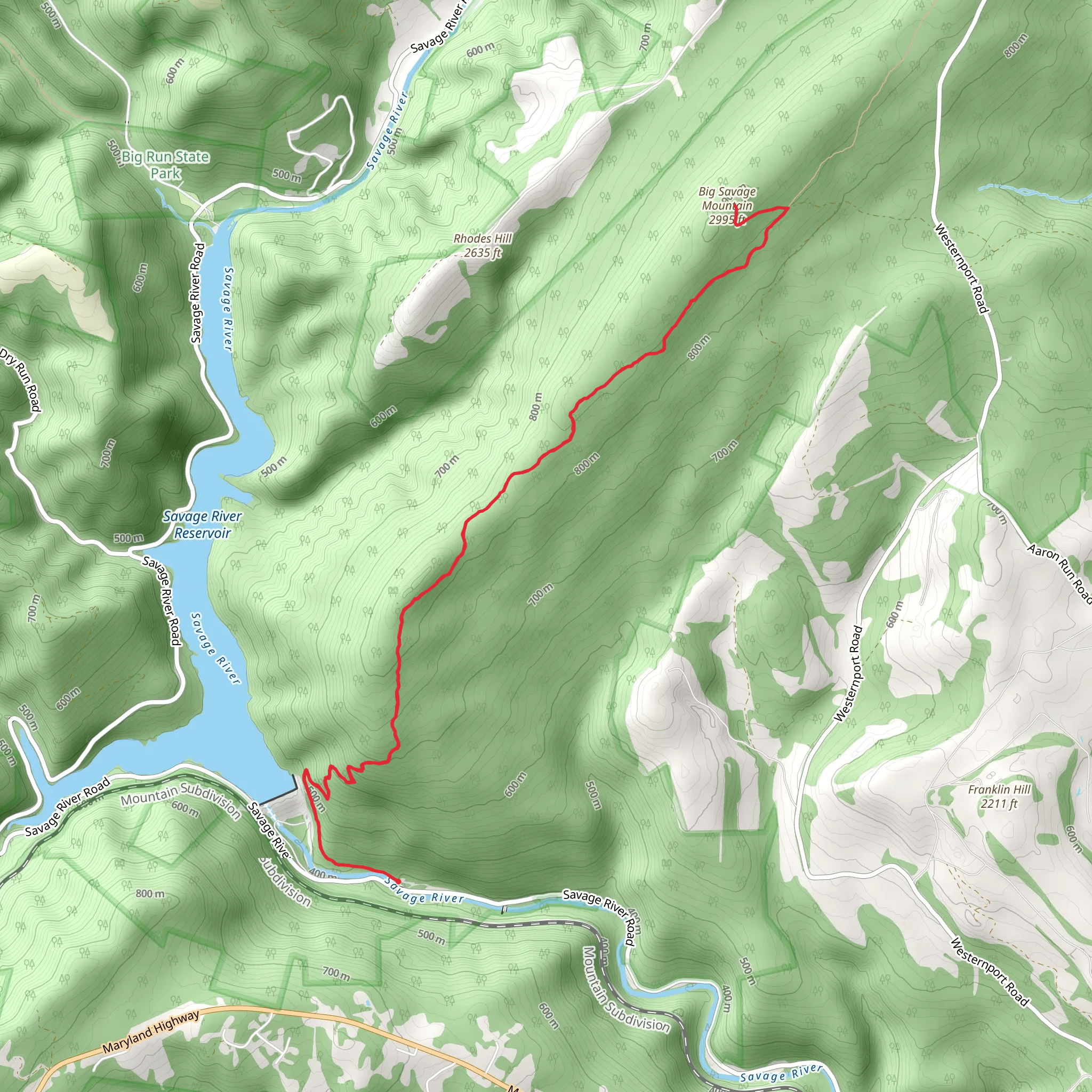 Big Savage Mountain Trail mobile static map