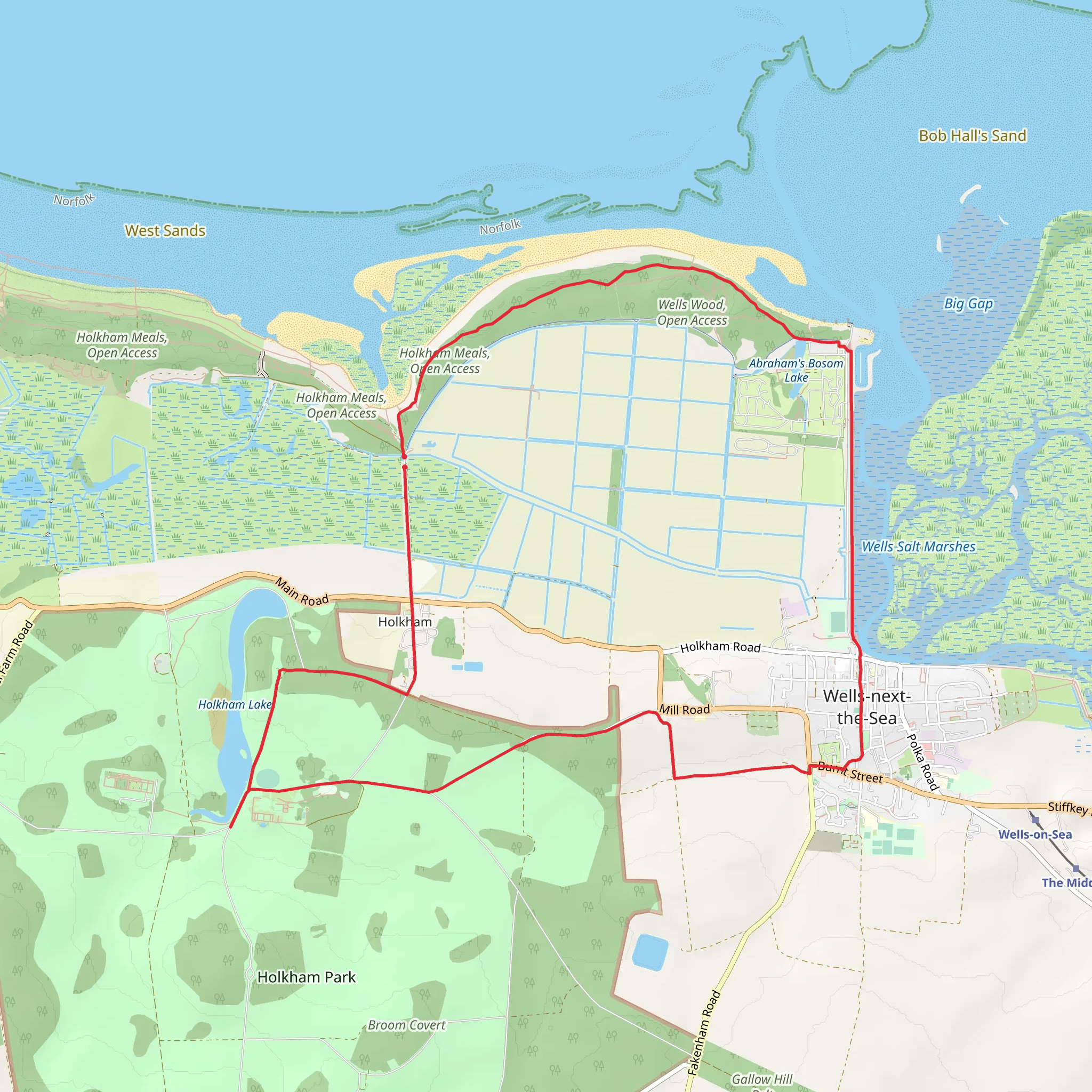 Wells-next-the-Sea and Holkham Park mobile static map