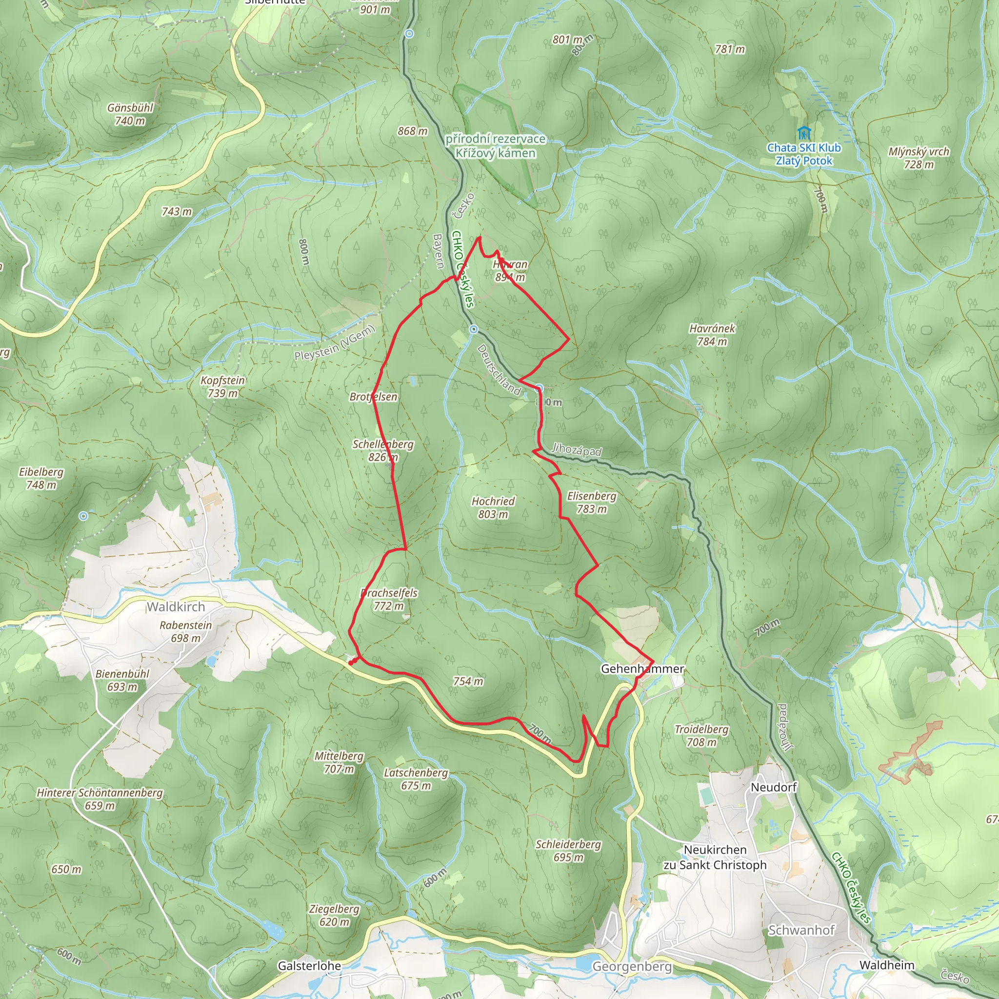 Havran via Havranem - Neudorf and Rundwanderweg Muehle mobile static map