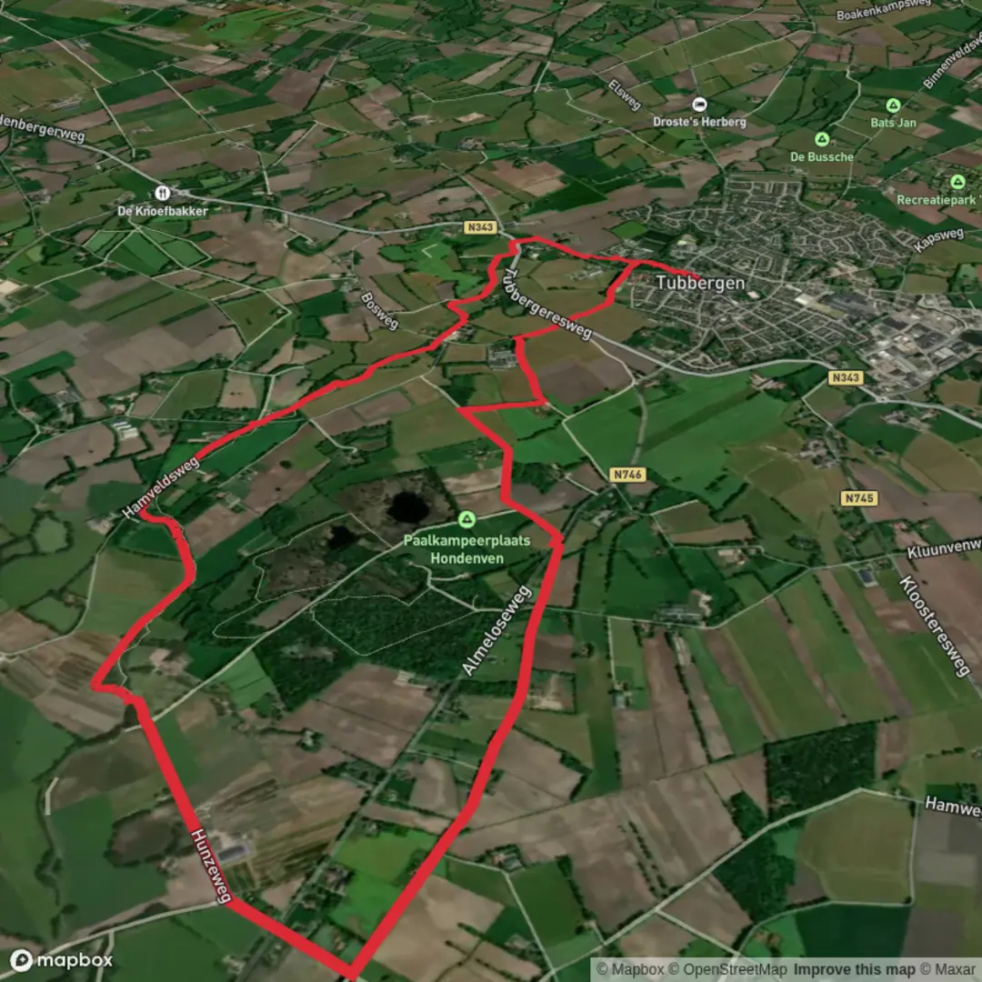 An image depicting the trail Tubbergen and Tubbergerveld Loop and its surrounding area.