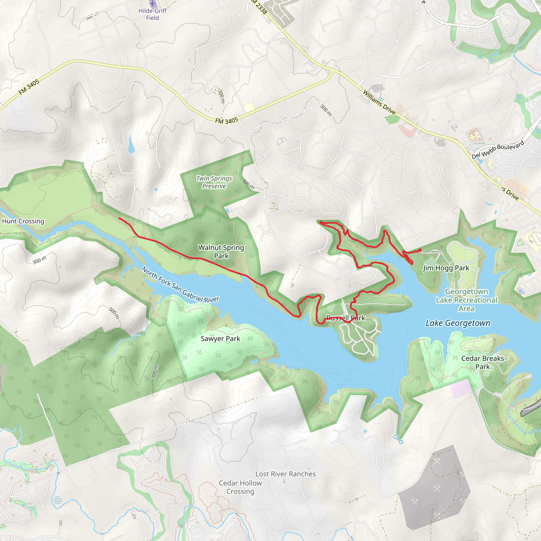 Russel Park - San Gabriel River Out and Back mobile static map