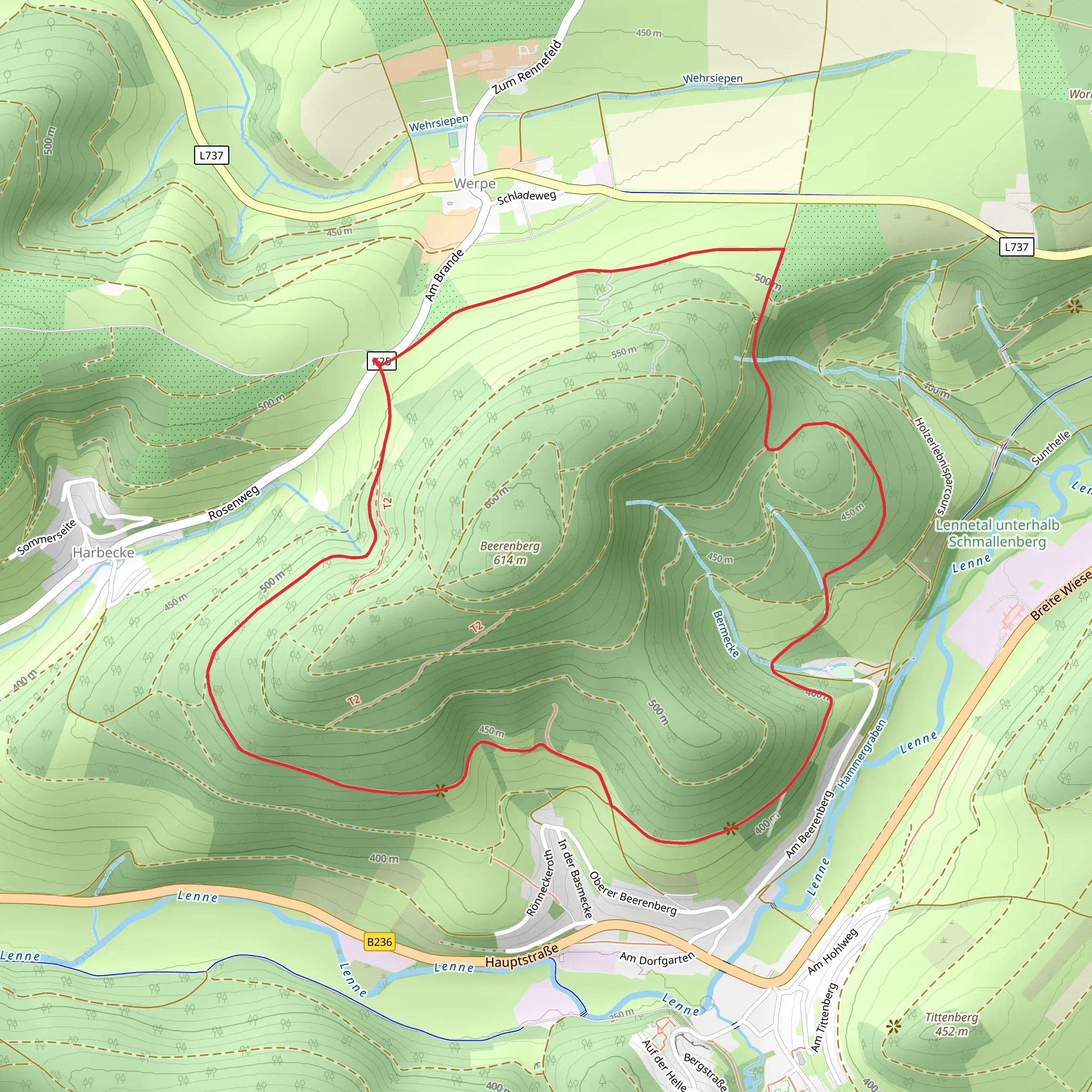 Fleckenberg Rundweg and Golddorf Route mobile static map