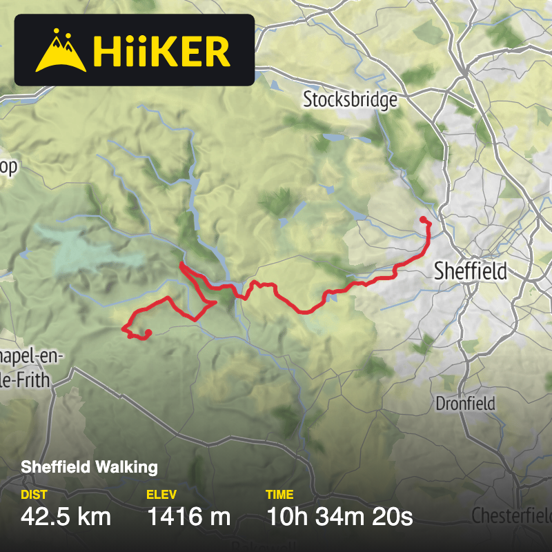 A map preview of the recording Wadsley to Castleton AI Marathon walk.