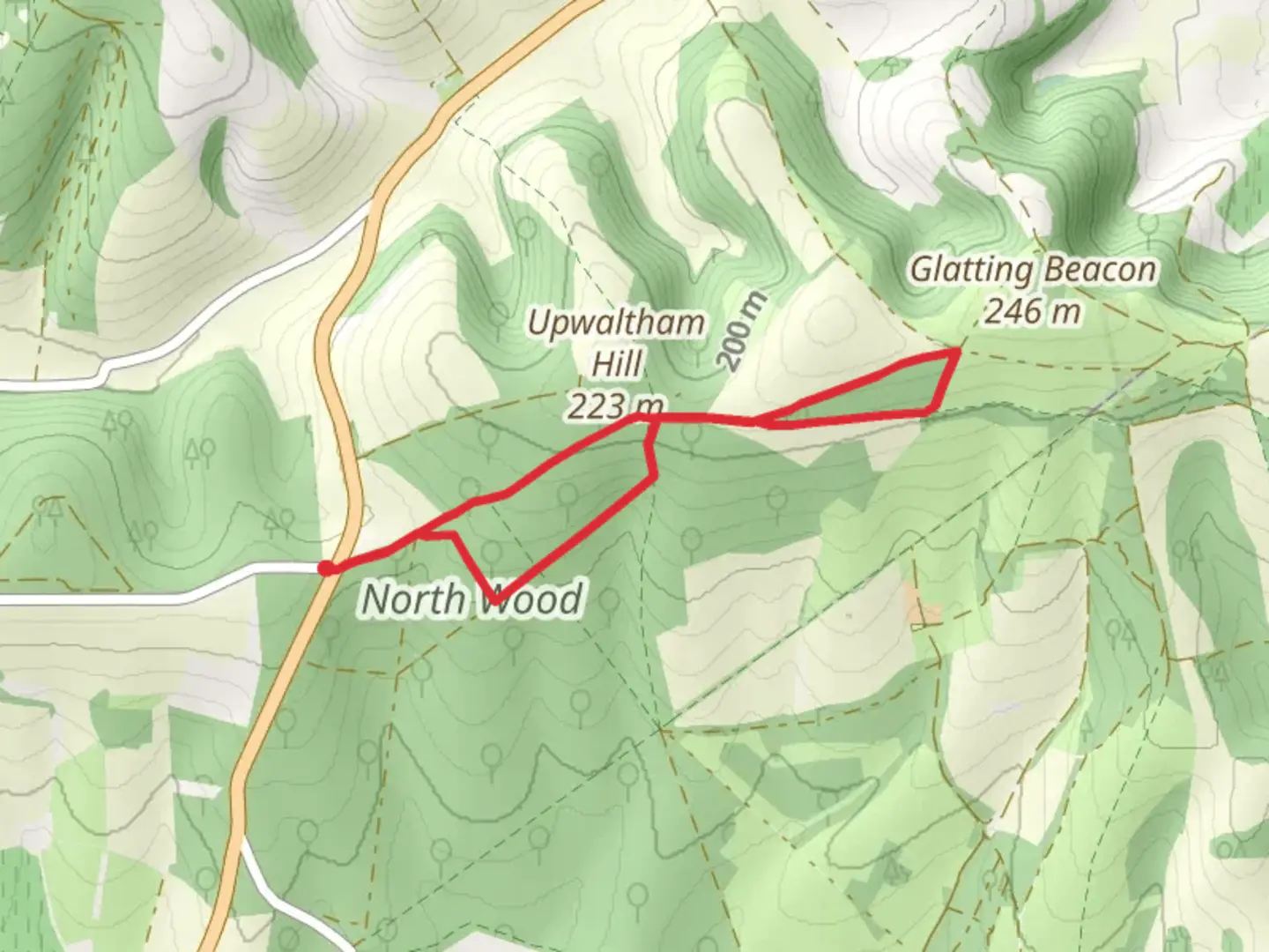 An image depicting the trail North Wood and Burton Down Loop and its surrounding area.