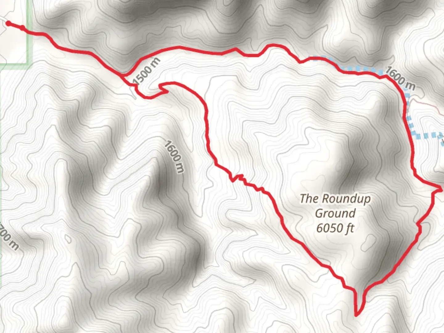 An image depicting the trail Roundup Ground Trail and Alamo Canyon Loop Trail and its surrounding area.
